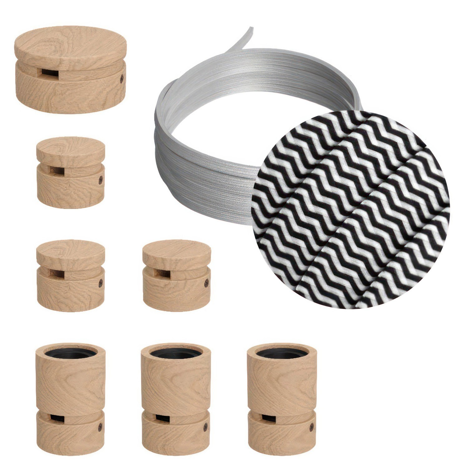 Kit "Linear" Filé System - con 5m cable textil guirnalda y 7 accesorios de madera