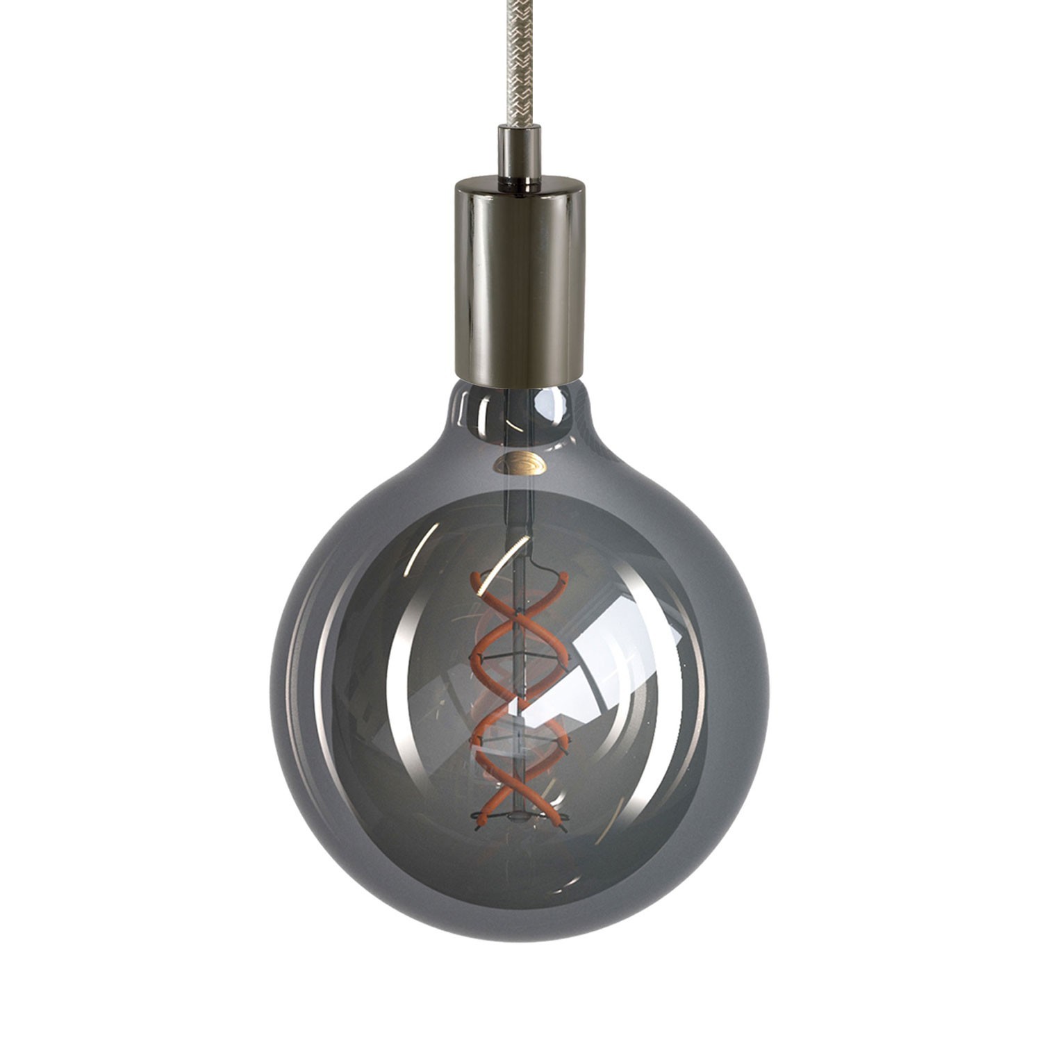 Lámpara colgante hecha en Italia con cable textil y acabados metálicos