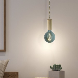 Lámpara colgante hecha en Italia con cordón náutico XL y acabados en madera