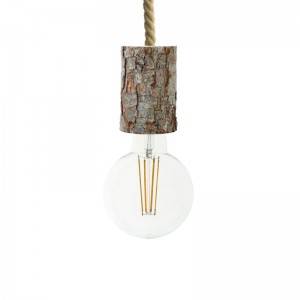 Lámpara colgante hecha en Italia con cordón náutico XL y portalámparas en corteza