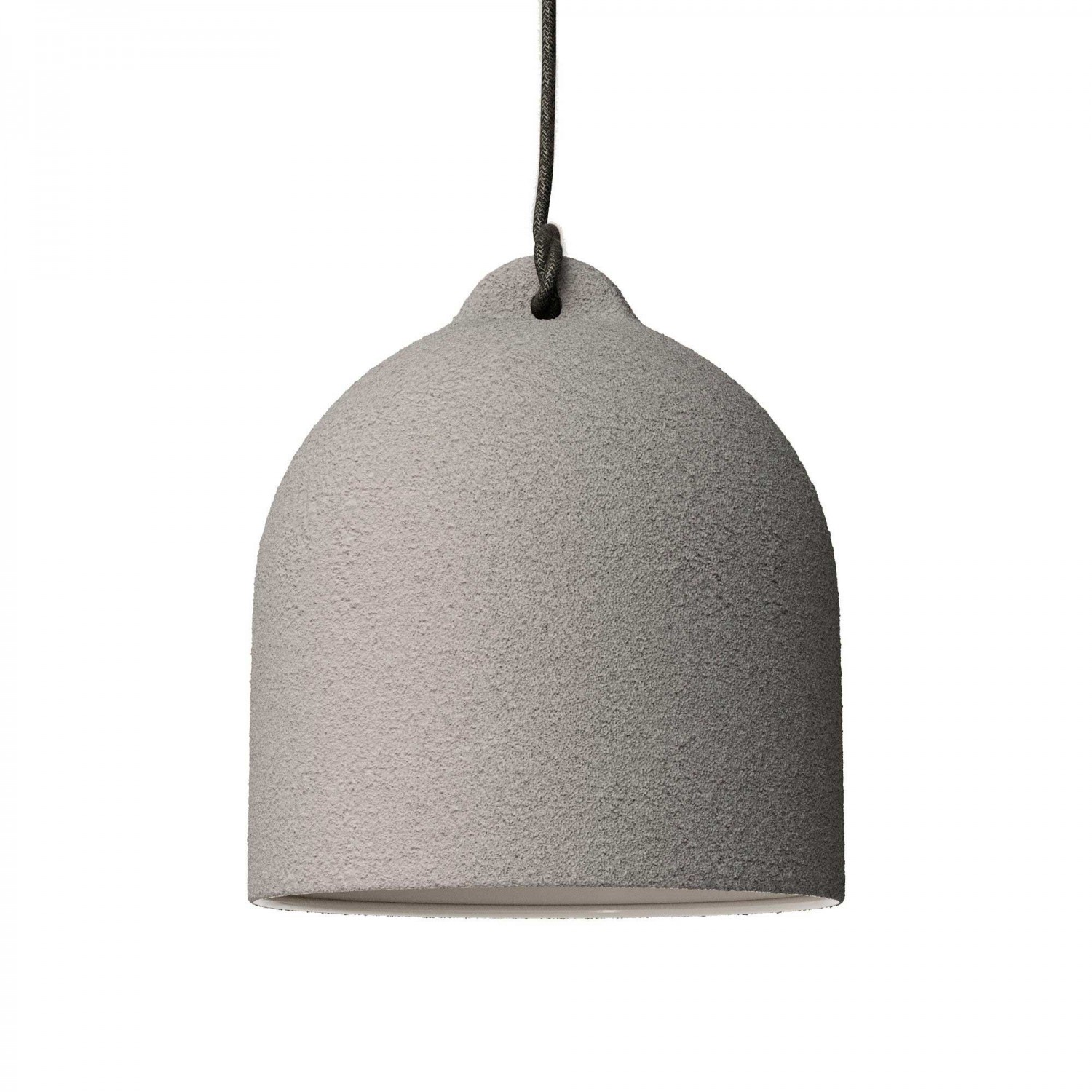 Lámpara colgante hecha en Italia con cable textil y pantalla Campana M de cerámica