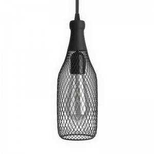 Lámpara colgante hecha en Italia con cable textil, pantalla botella Magnum con detalles metálicos