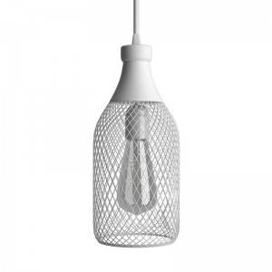 Lámpara colgante hecha en Italia con cable textil, pantalla botella Jeroboam con detalles metálicos