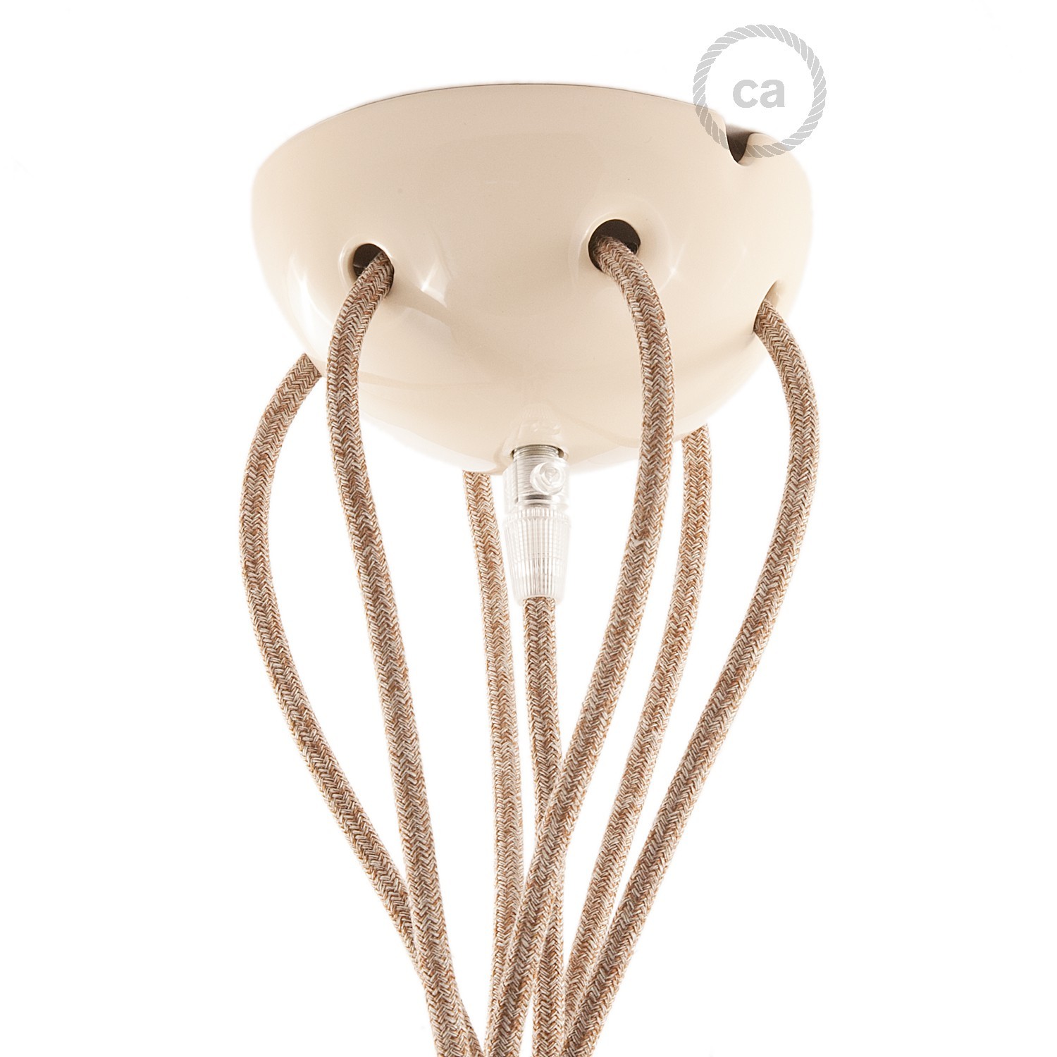 Lámpara colgante múltiple con 6 caídas Made in Italy con cable textil y acabados en cerámica de colores