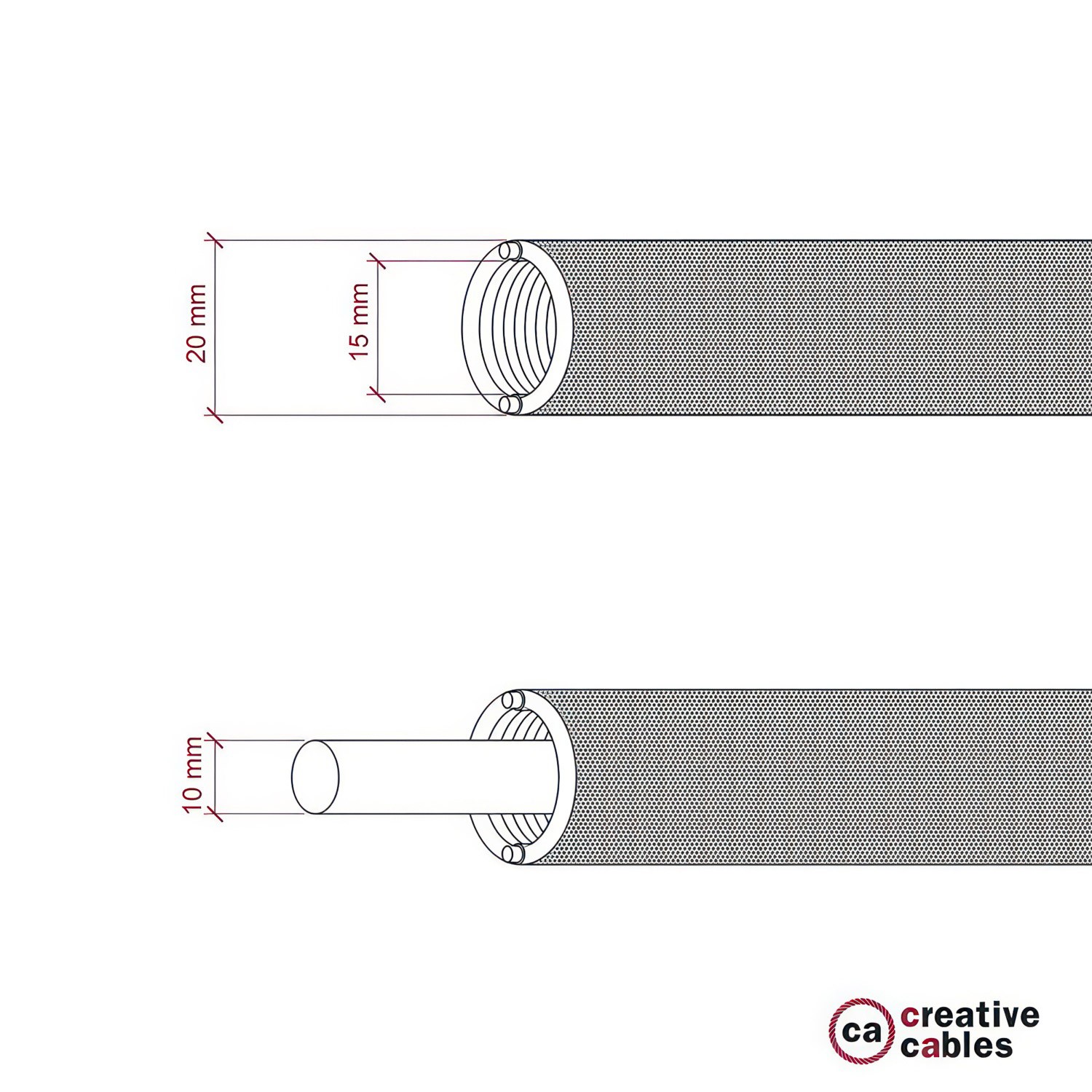 Tubo flexible Creative-Tube, revestido de tejido en Rayon Oro y Negro RZ24, diámetro 20 mm