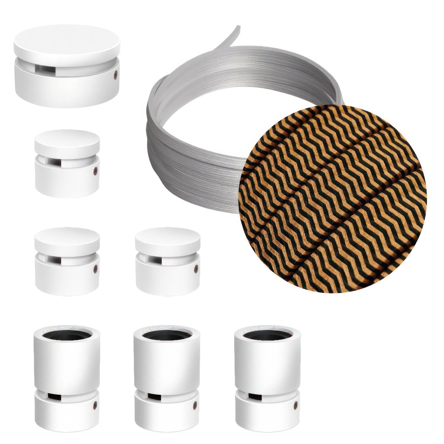 Kit Linear Filé System - con 5m cable textil guirnalda y 7 accesorios de madera pintados de blanco