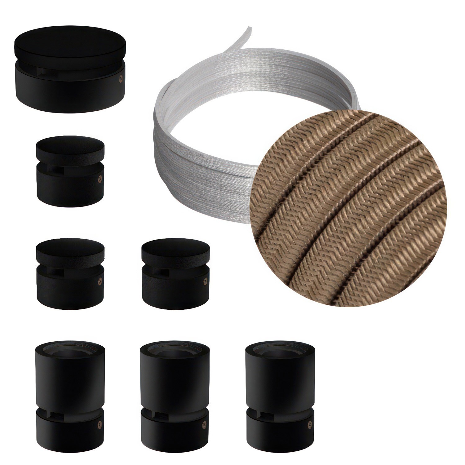 Kit Linear Filé System - con 5m cable textil guirnalda y 7 accesorios de madera pintados de negro