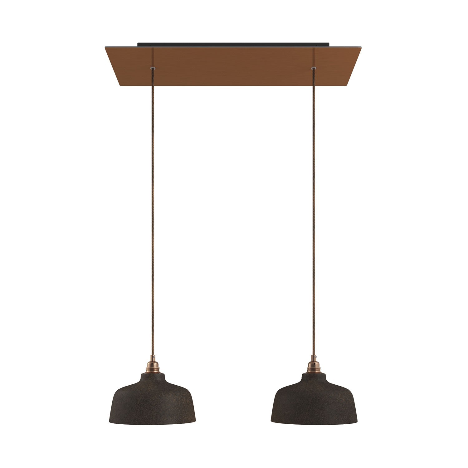 Lámpara colgante de 2 caídas con Rose-One XXL rectangular de 675 mm con cable textil y pantalla Coppa