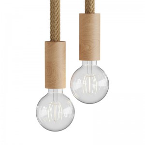 Lámpara colgante múltiple con 2 caídas completa con cordón 2XL y acabados en madera