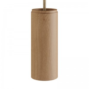 Lámpara colgante completa con cable textil y pantalla de madera Tub-E14 - Hecha en Italia