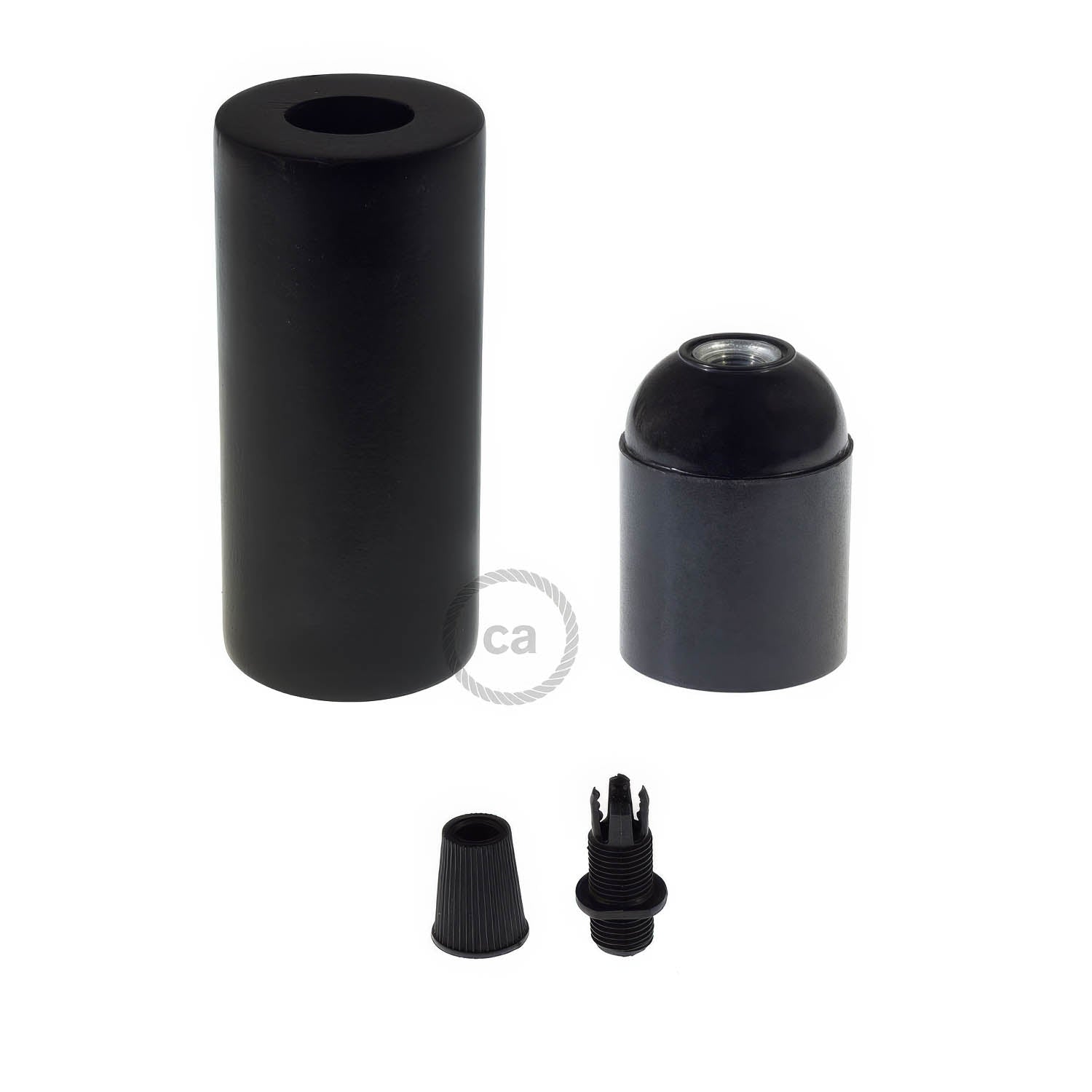 2XL Wooden E26 light bulb socket kit for Rope Cables - Black