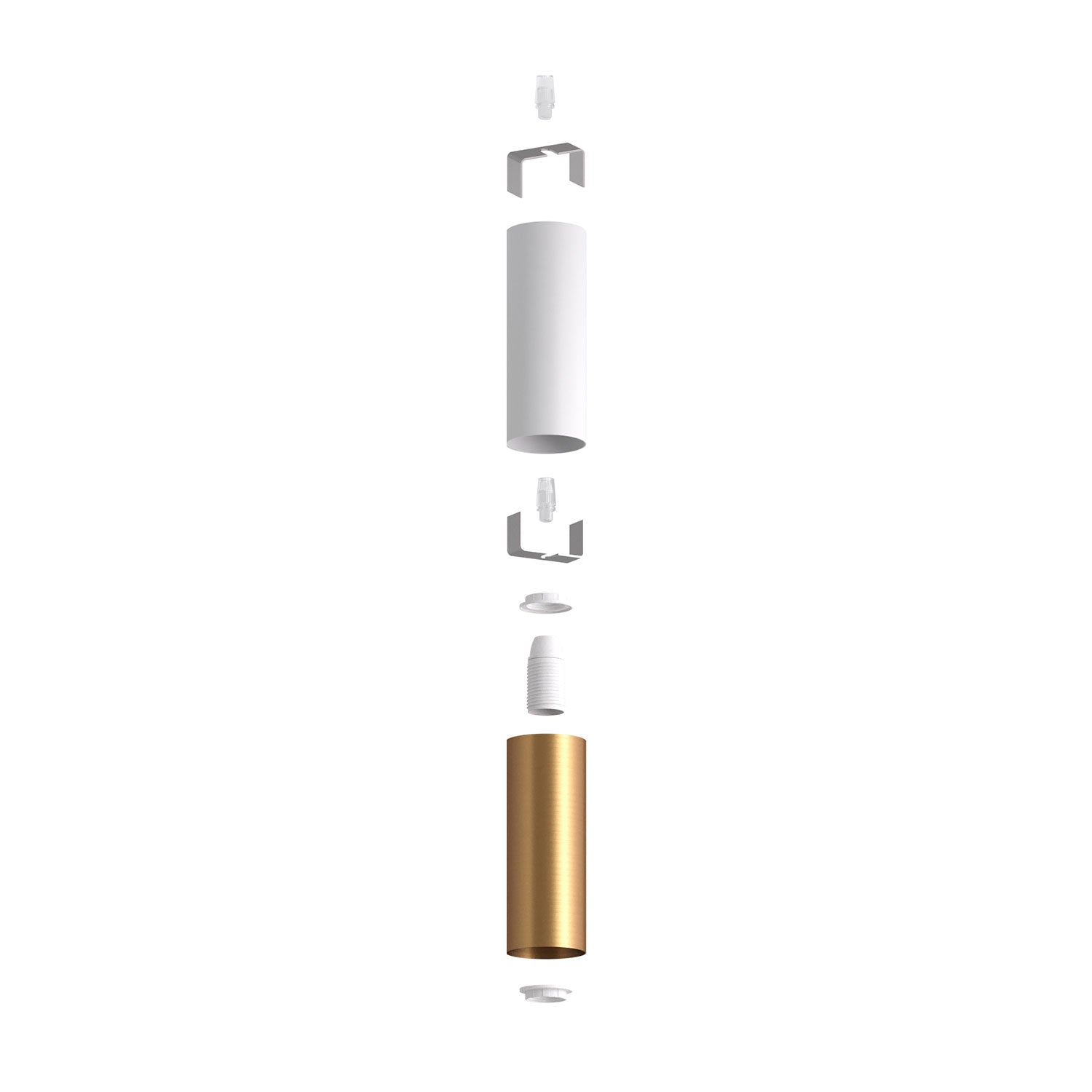 Tub-E12, spotlight double metal tube, with double E12 socket ring - Matt White and Brushed bronze
