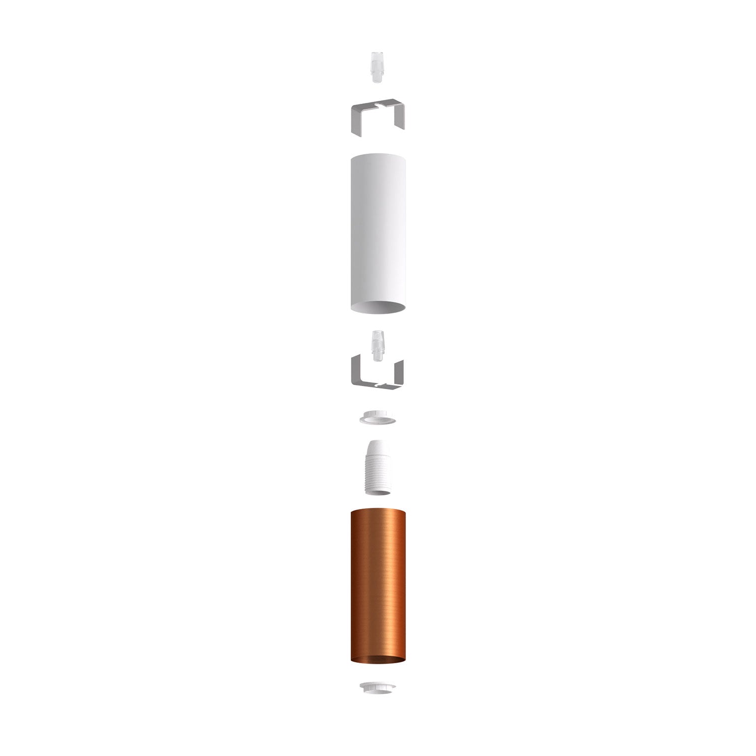 Tub-E12, spotlight double metal tube, with double E12 socket ring - Matt White and Brushed copper
