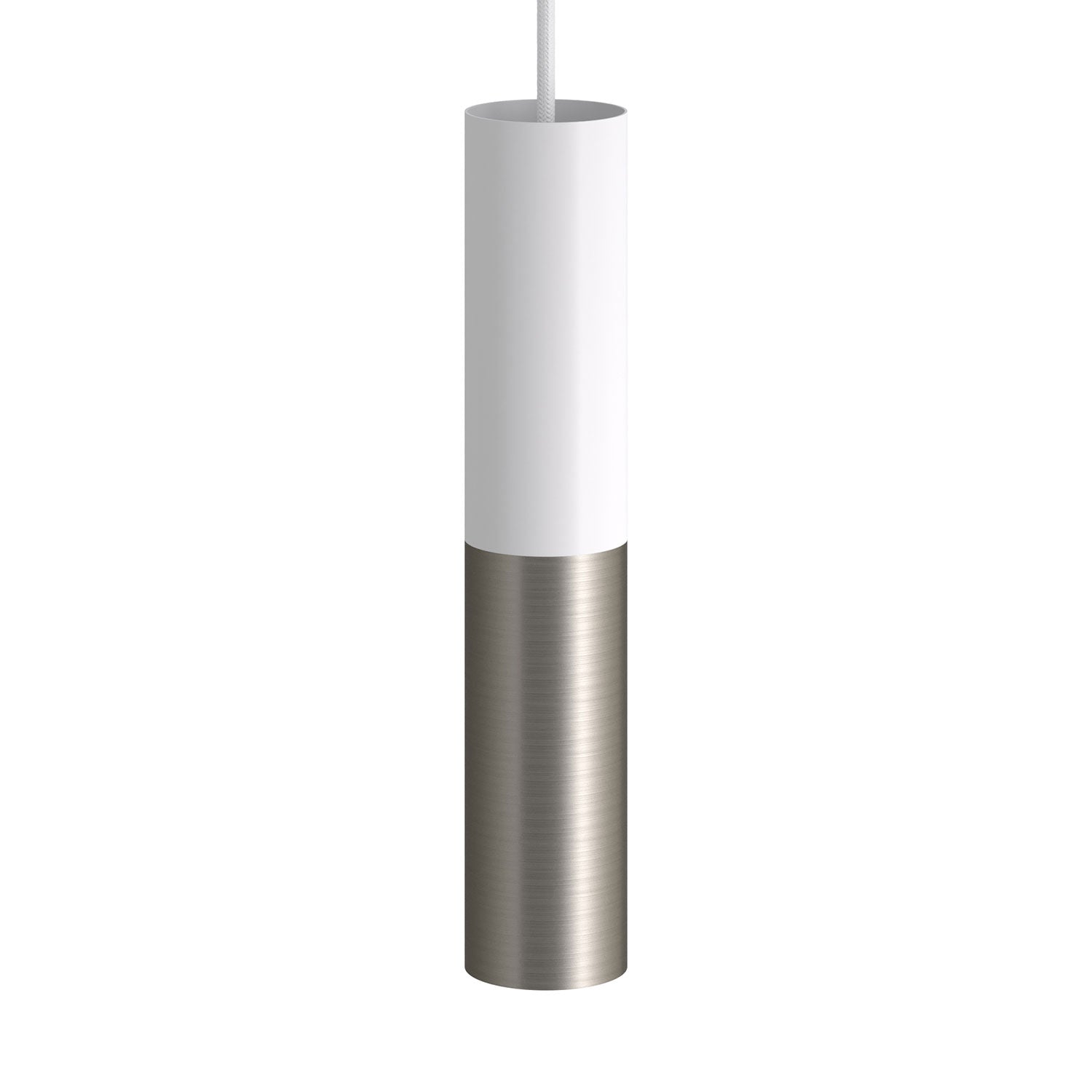 Tub-E12, spotlight double metal tube, with double E12 socket ring - Matt White and Brushed titanium
