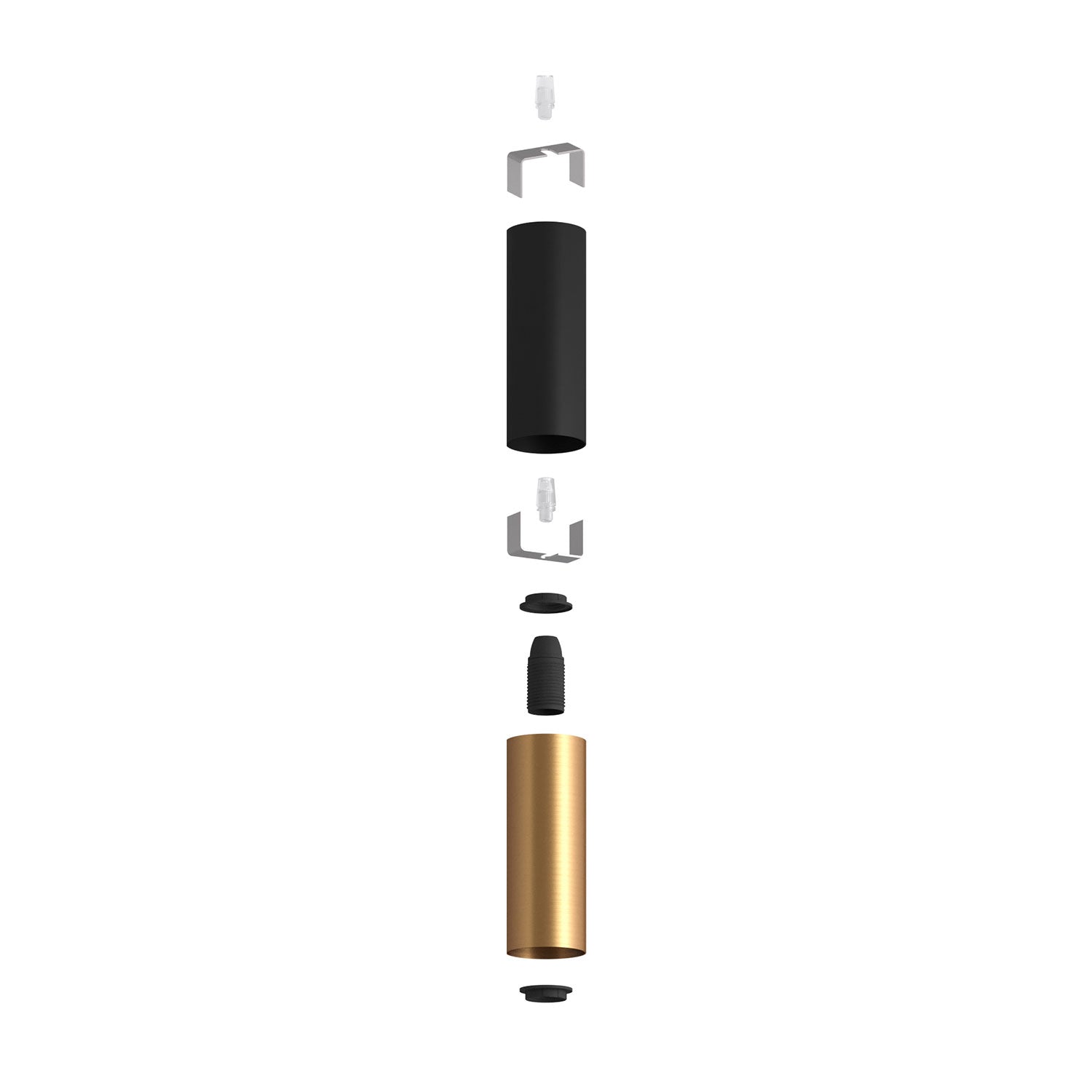 Tub-E12, spotlight double metal tube, with double E12 socket ring - Black and Brushed bronze