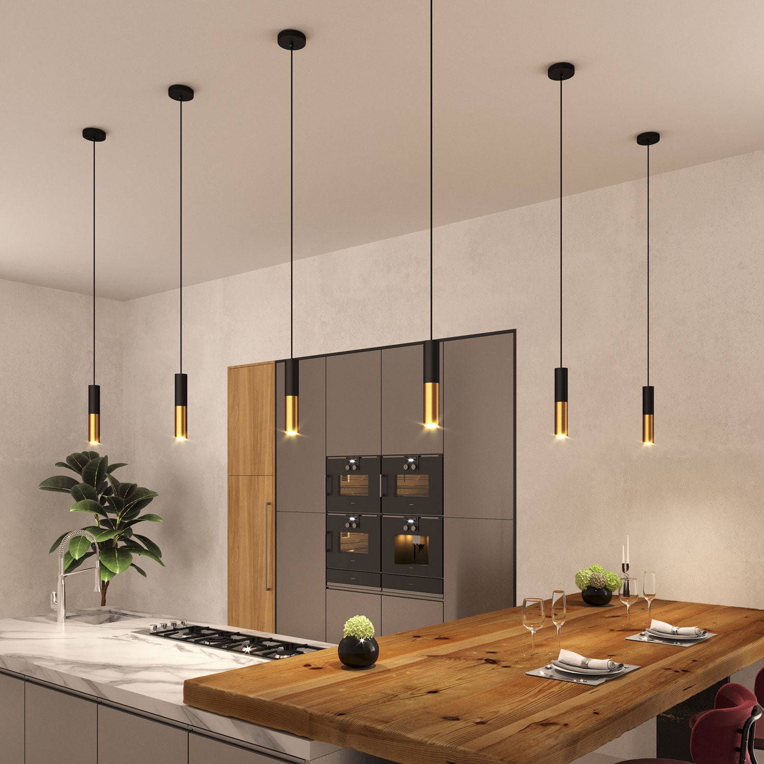 Tub-E12, spotlight double metal tube, with double E12 socket ring - Black and Brushed bronze