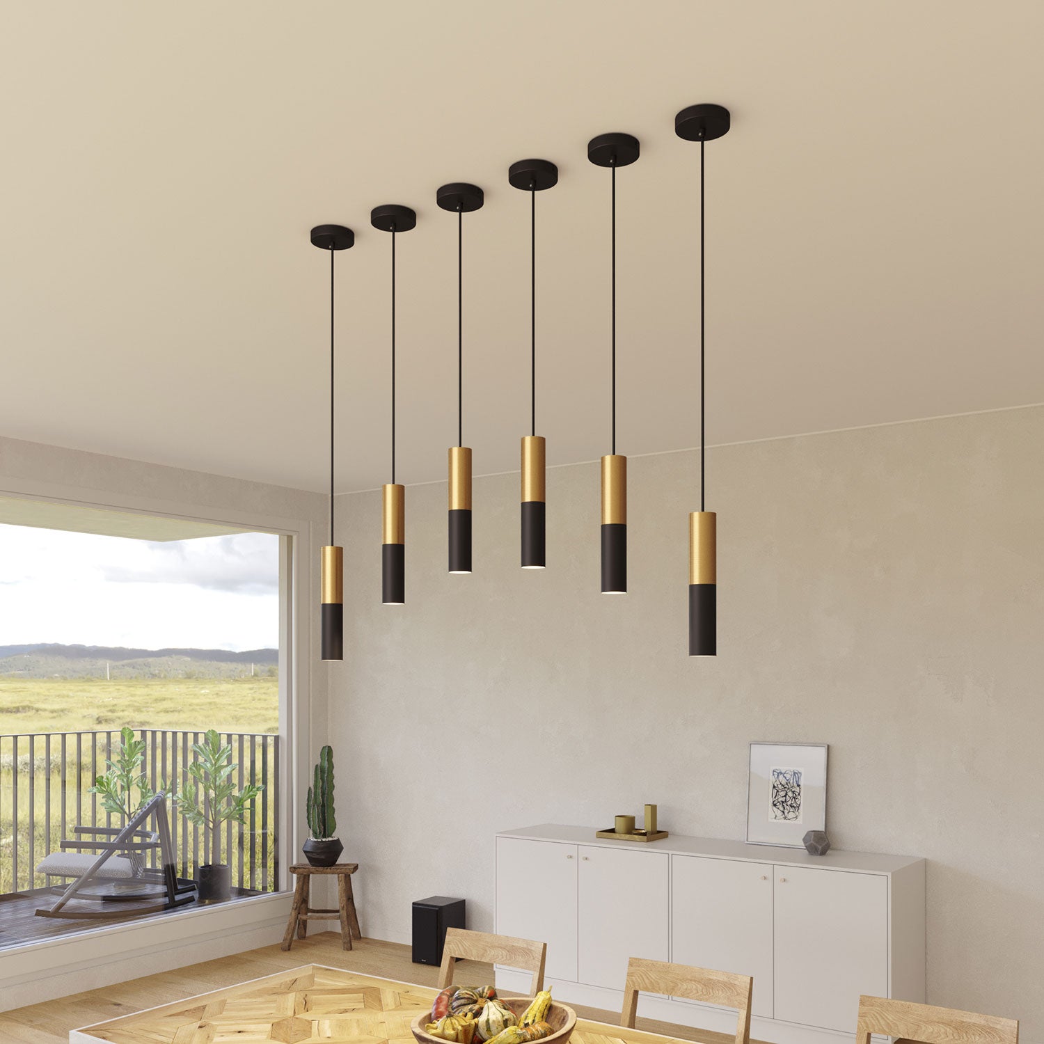 Tub-E12, spotlight double metal tube, with double E12 socket ring - Black and Brushed bronze