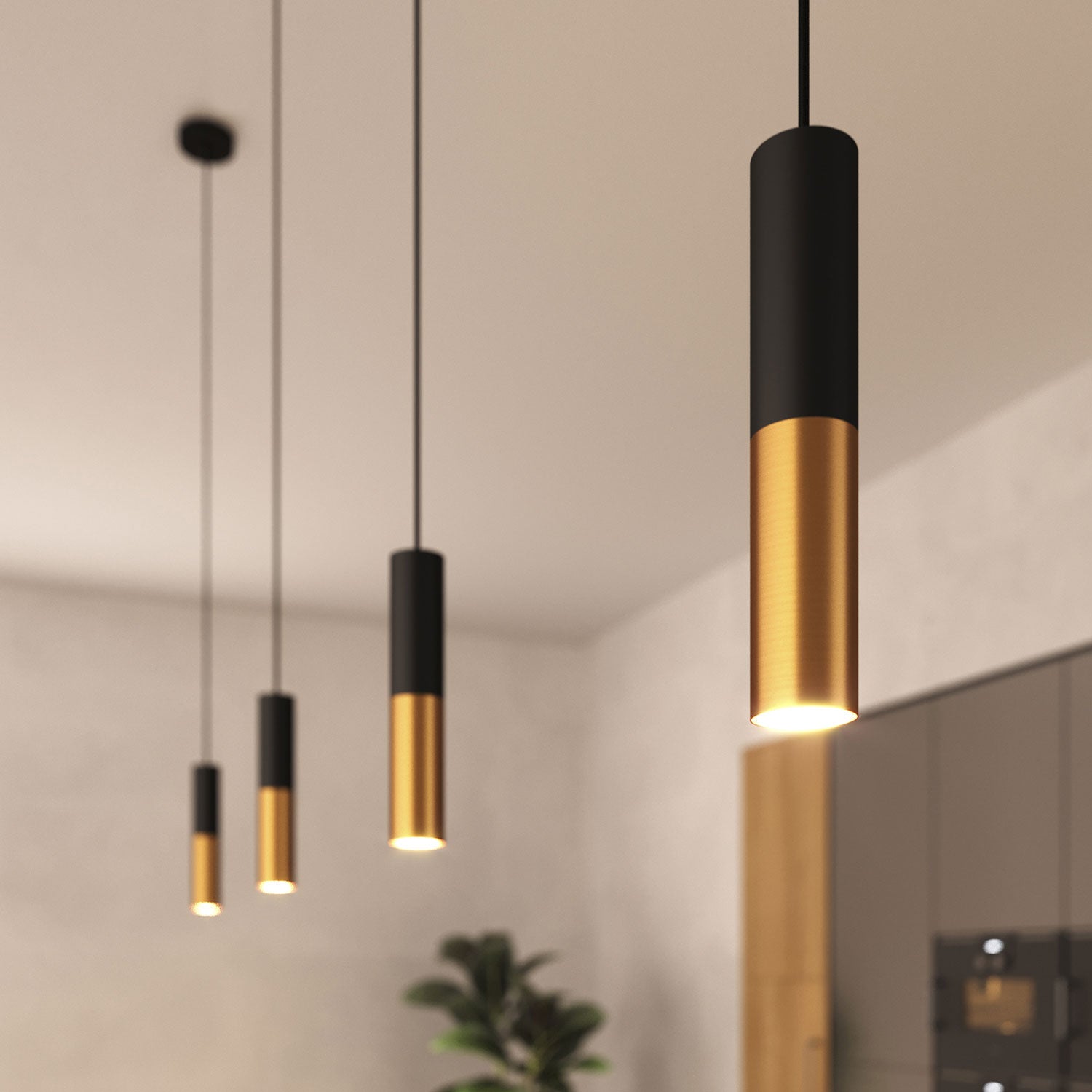 Tub-E12, spotlight double metal tube, with double E12 socket ring - Black and Brushed bronze