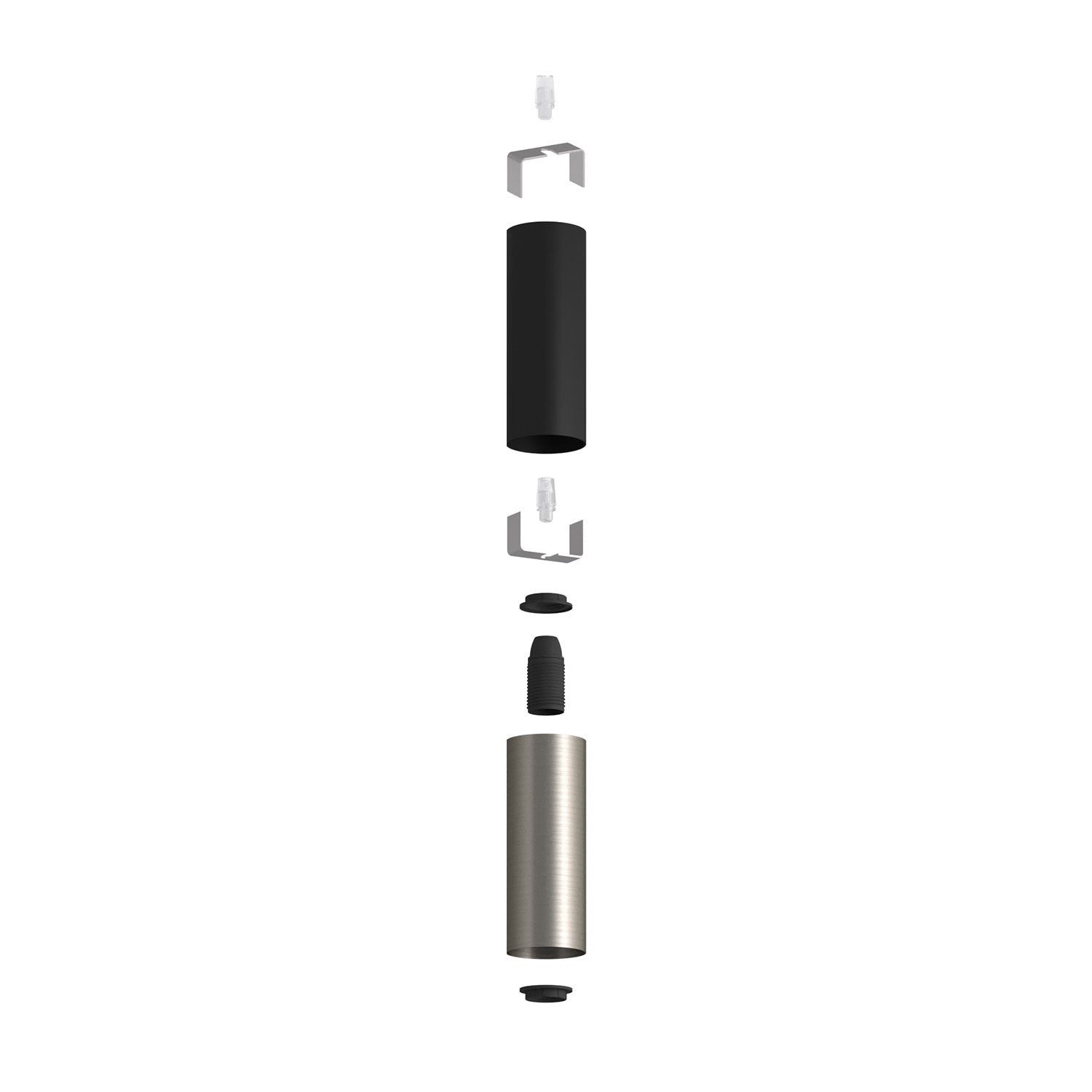 Tub-E12, spotlight double metal tube, with double E12 socket ring - Black and Brushed titanium
