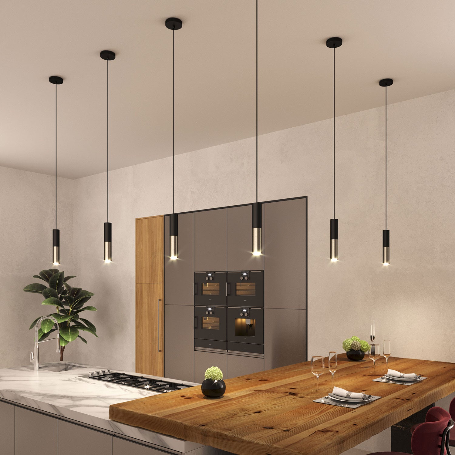 Tub-E12, spotlight double metal tube, with double E12 socket ring - Black and Brushed titanium