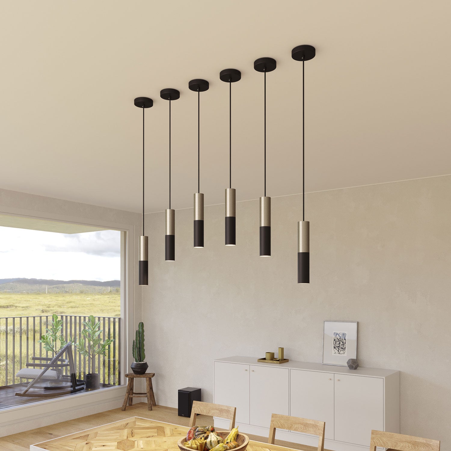 Tub-E12, spotlight double metal tube, with double E12 socket ring - Black and Brushed titanium