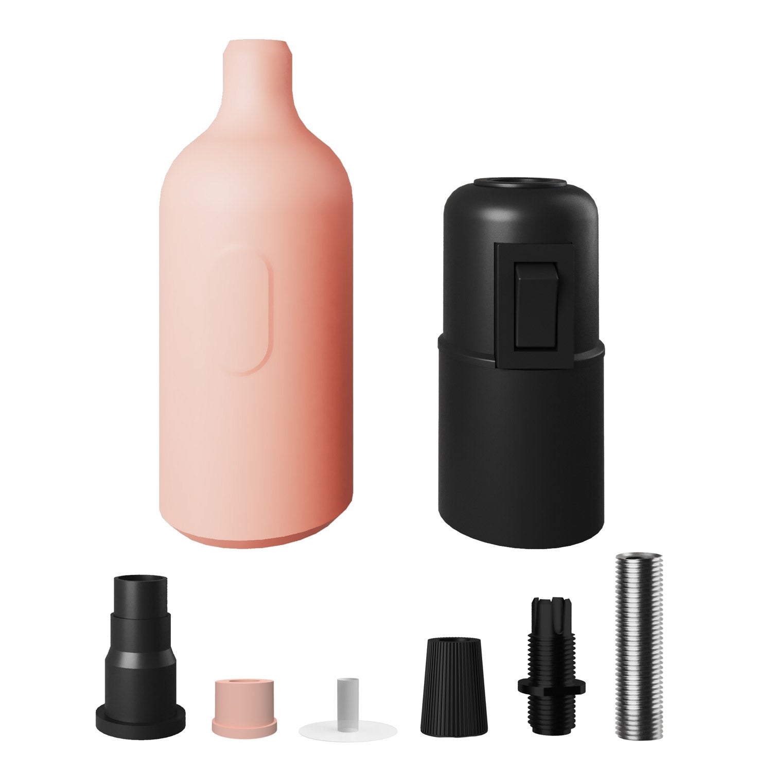 Silicone E26 socket kit with switch and hidden cable clamps - Salmon