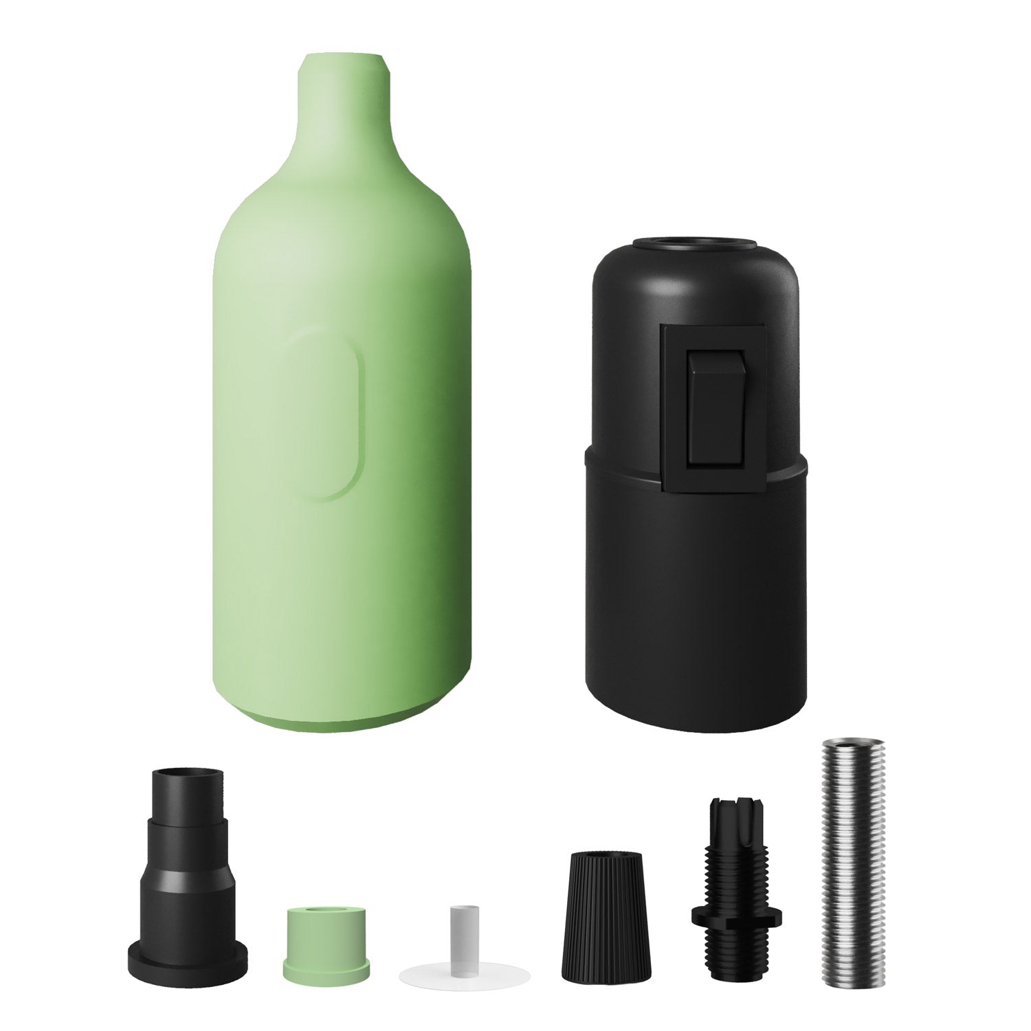 Silicone E26 socket kit with switch and hidden cable clamps - Soft green