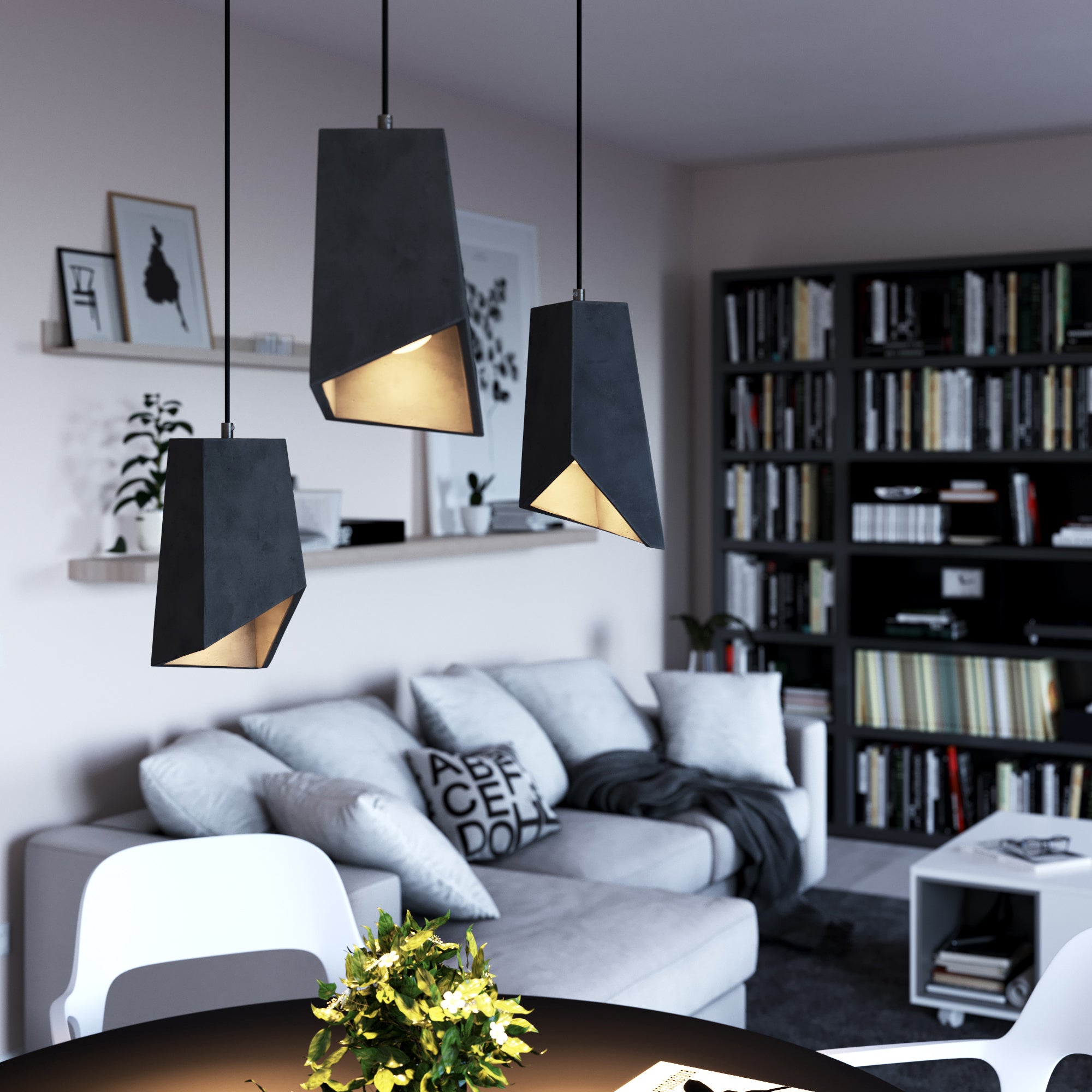 Prisma cement lampshade for suspension, with cable clamp and E26 socket - Dark cement