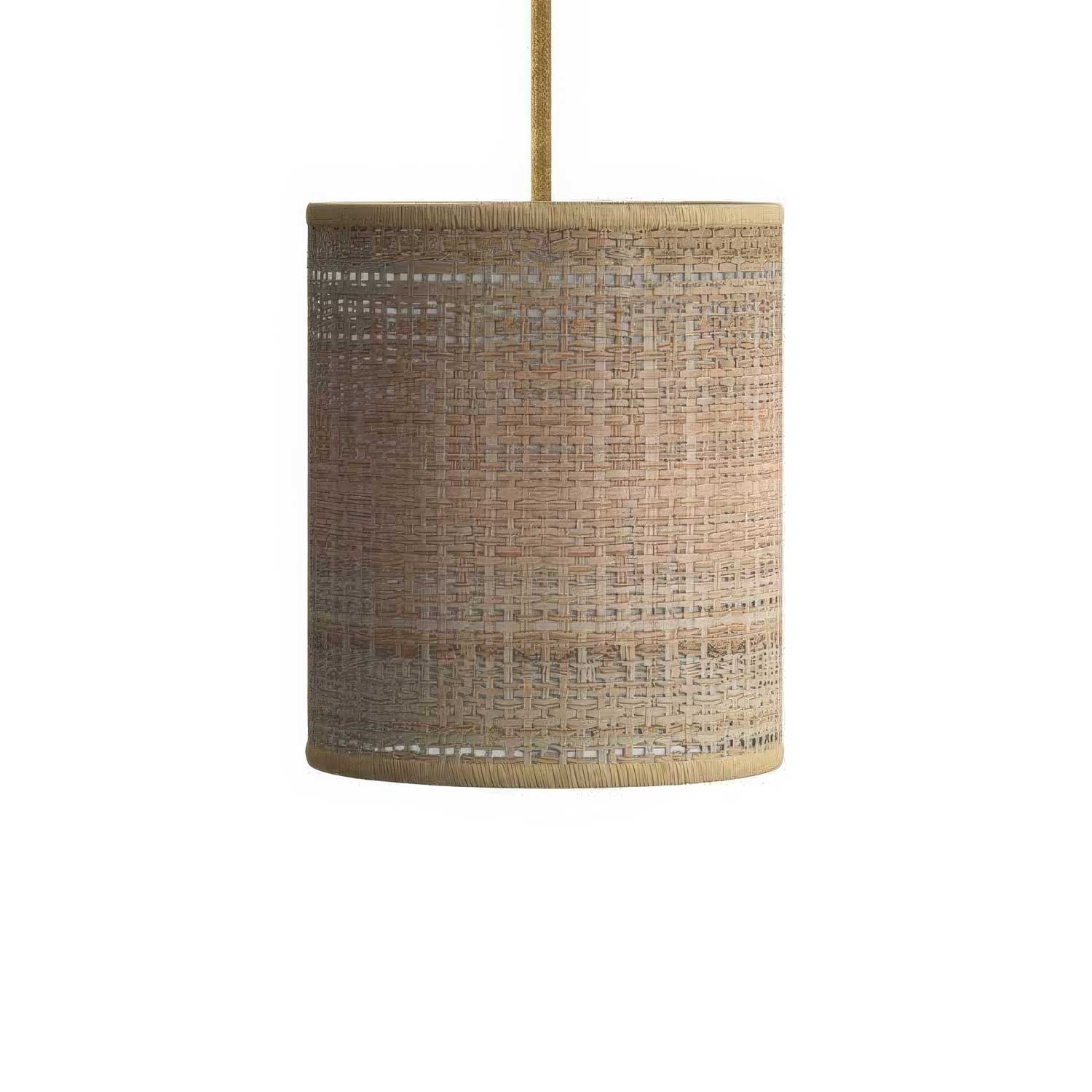 Pendant lamp with textile cable, raffia Cylinder lampshade and metal details - Natural Raffia