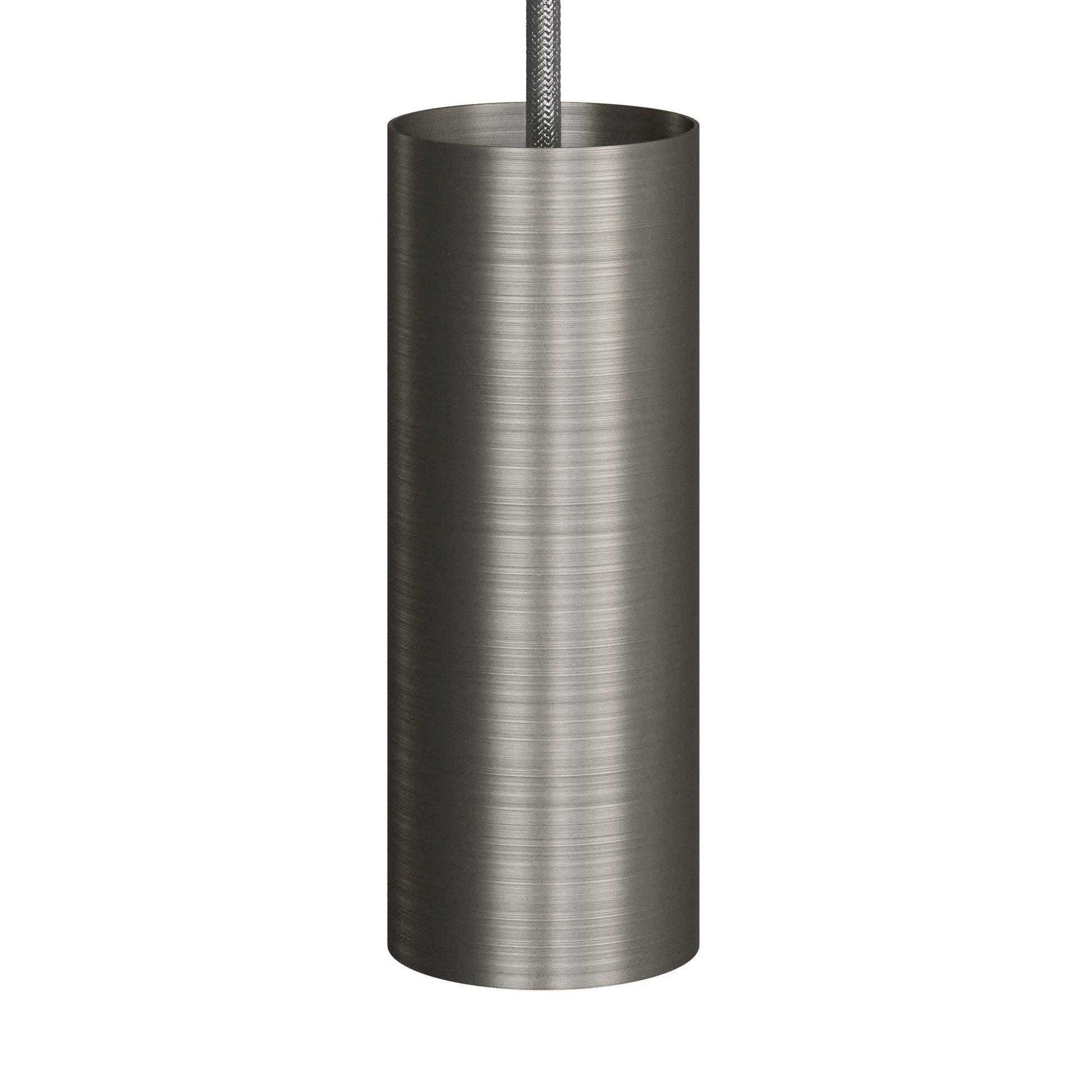 Pendant lamp with textile cable, Tub-E12 lampshade and metal details - Brushed titanium