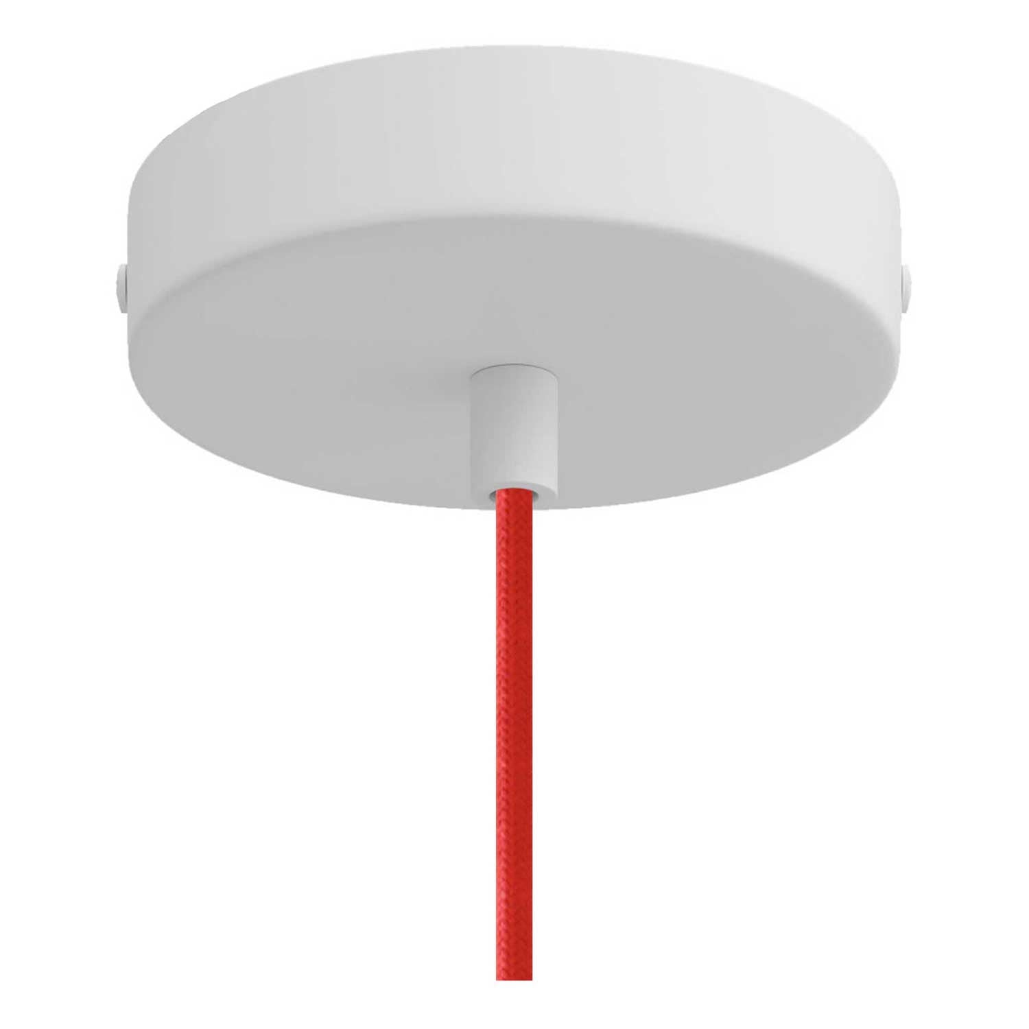 Pendant lamp with textile cable and Bell XL ceramic lampshade - Glossy white