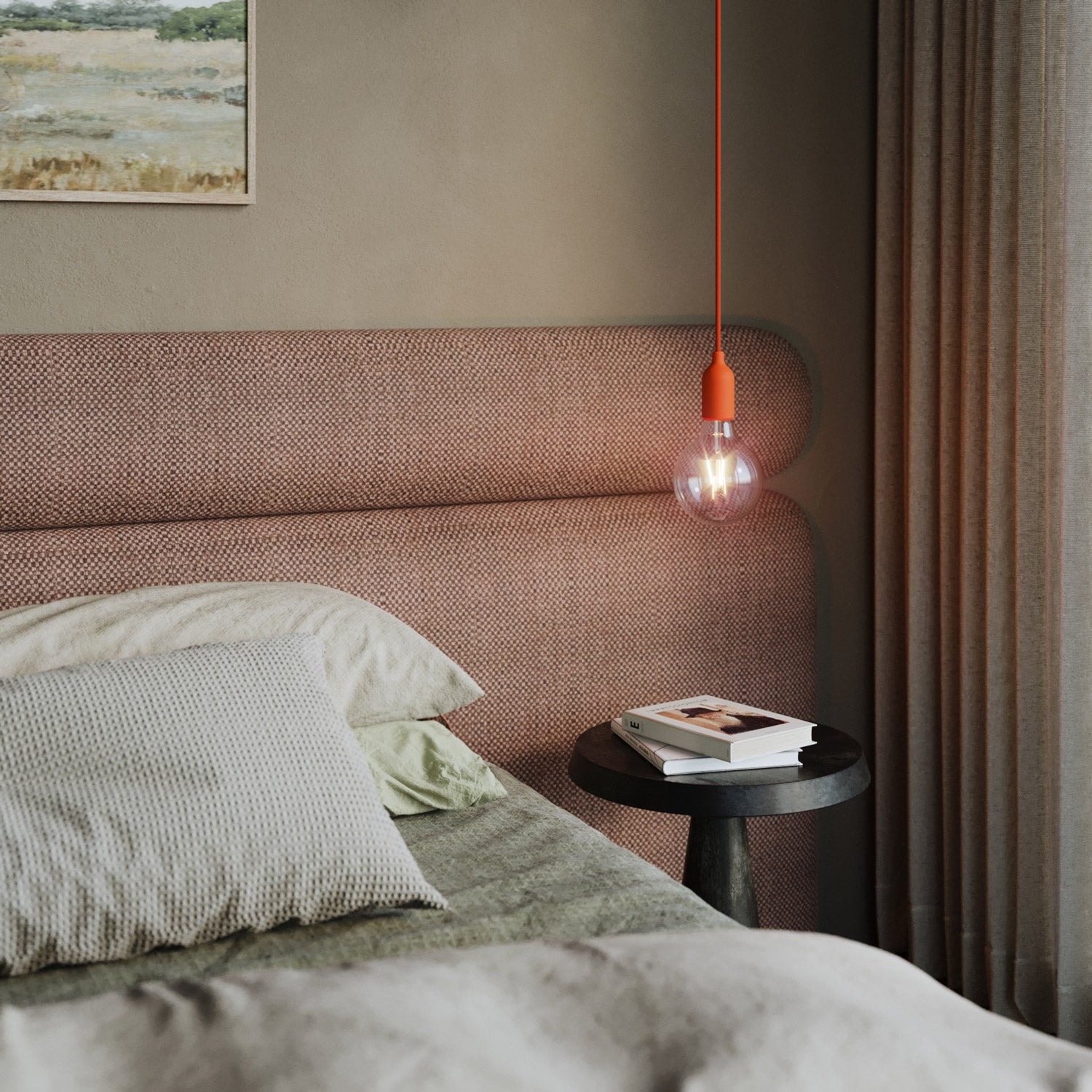 Colourful silicone suspension lamp with fabric cable - Orange