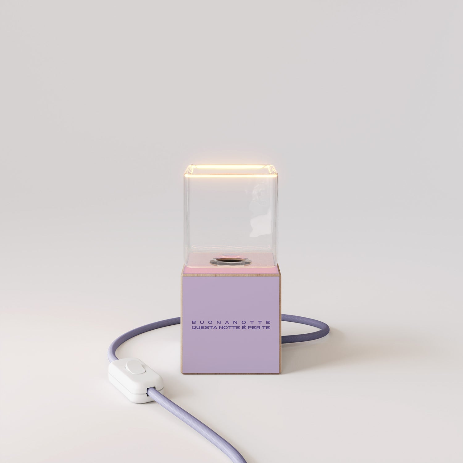 Cubetto table lamp with US plug, "Buonanotte fiorellino" Ghost bulb - Santomanifesto