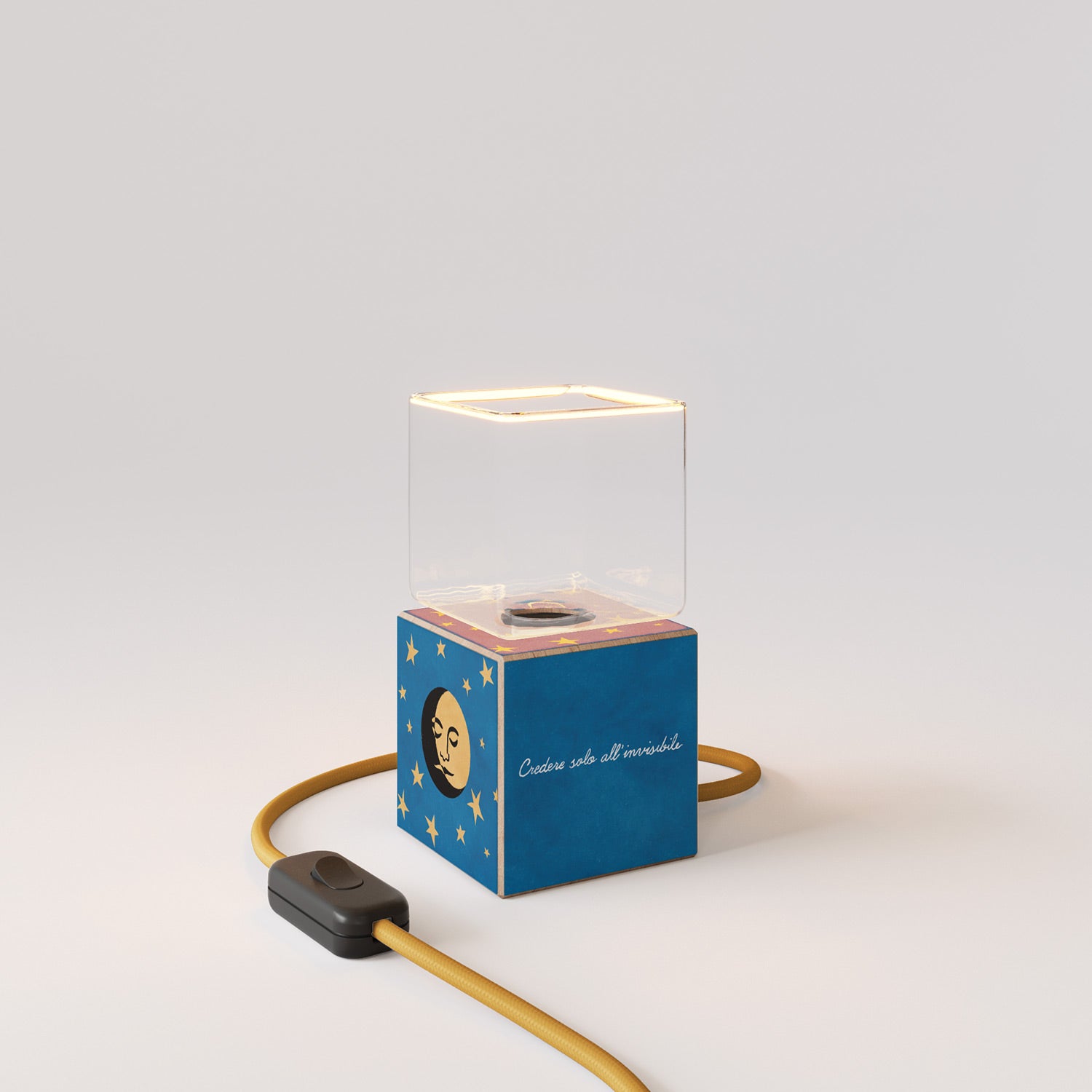Cubetto table lamp with US plug, "La luna" Ghost bulb - Santomanifesto