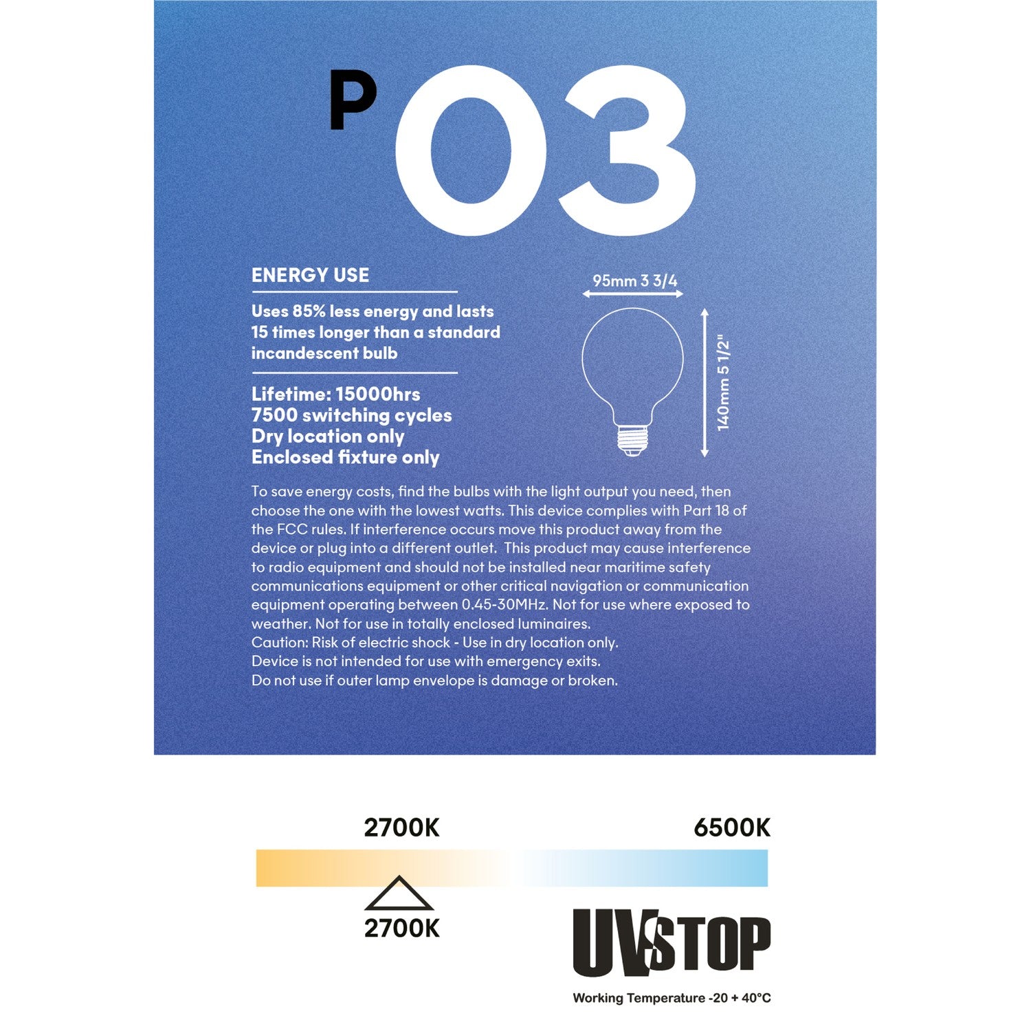 LED Porcelain Effect Light Bulb CRI 95 G30 8.8W 600Lm E26 120V 2700K Dimmable - P03