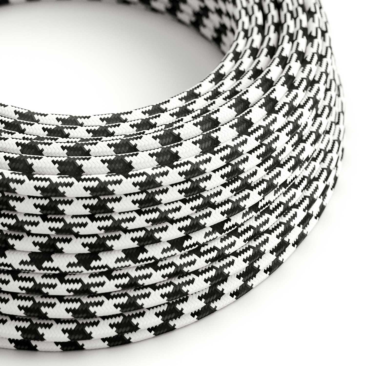 Cloth Covered Wire - Black & White Houndstooth RP04 - UL Listed