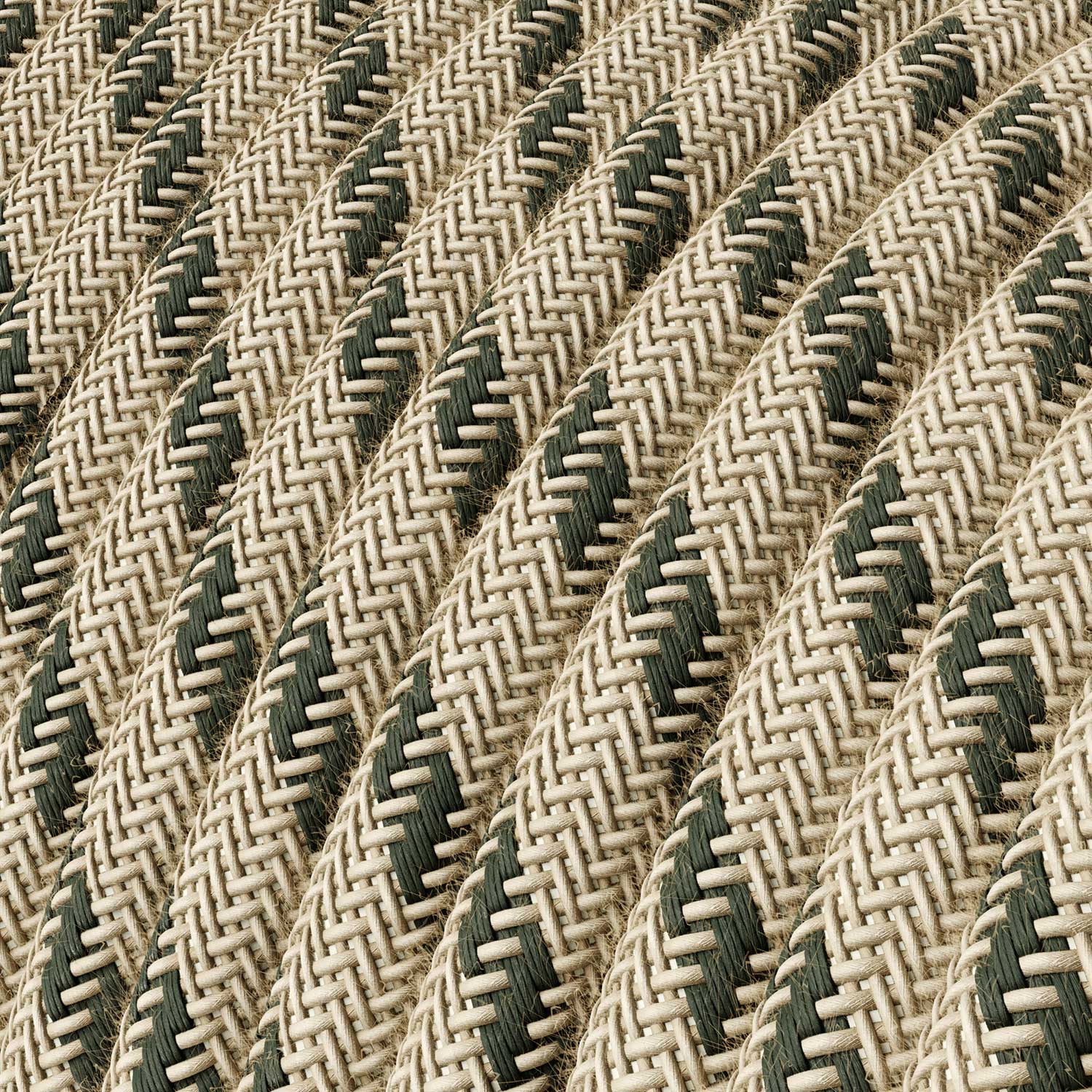Cloth Covered Wire - Natural & Charcoal Linen Stripe RD54 - UL Listed
