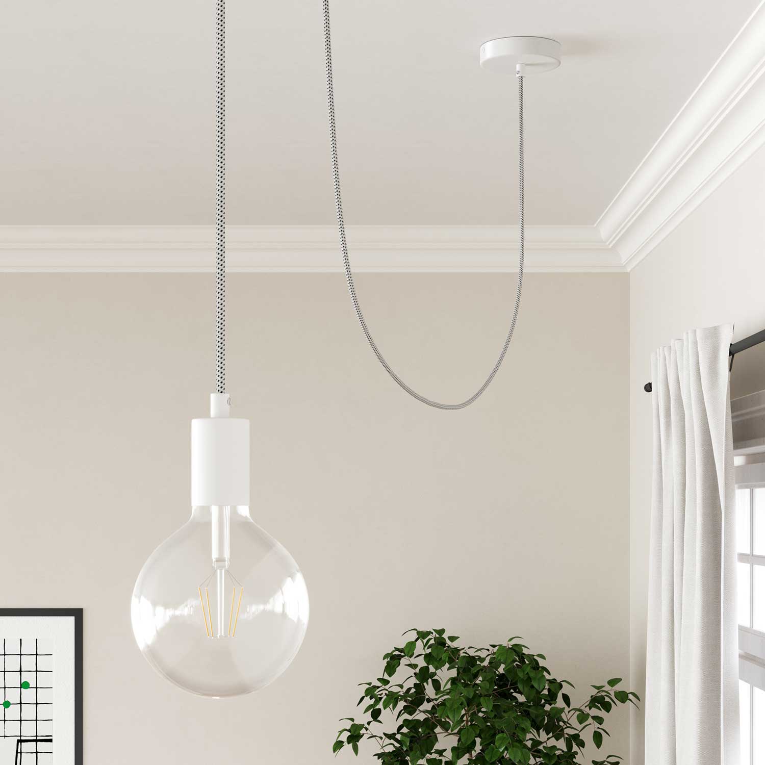 Cloth Covered Wire - White & Black Tracer RT14 - UL Listed