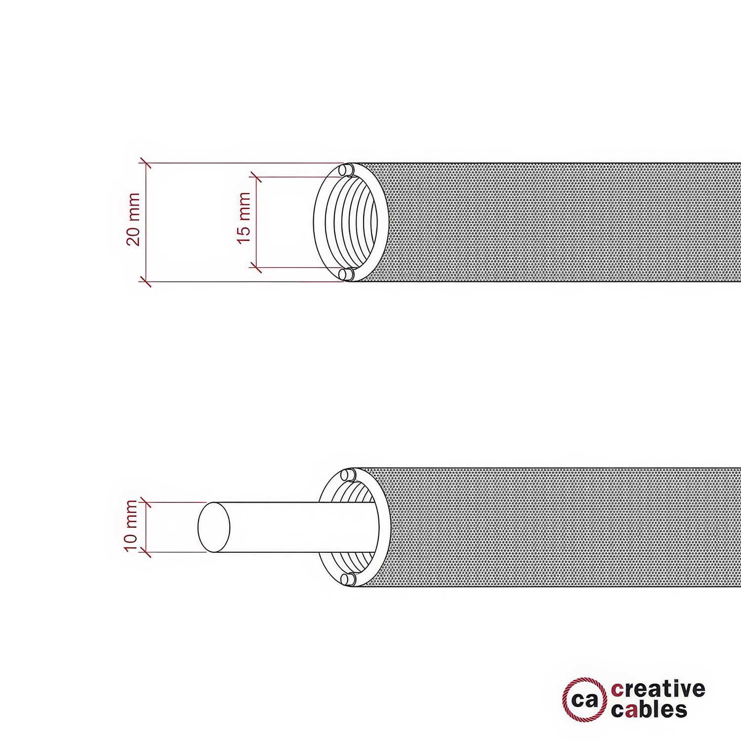 Creative-Tube flexible conduit, Solid Color Fluo Orange RF15 fabric covering, diameter 20 mm