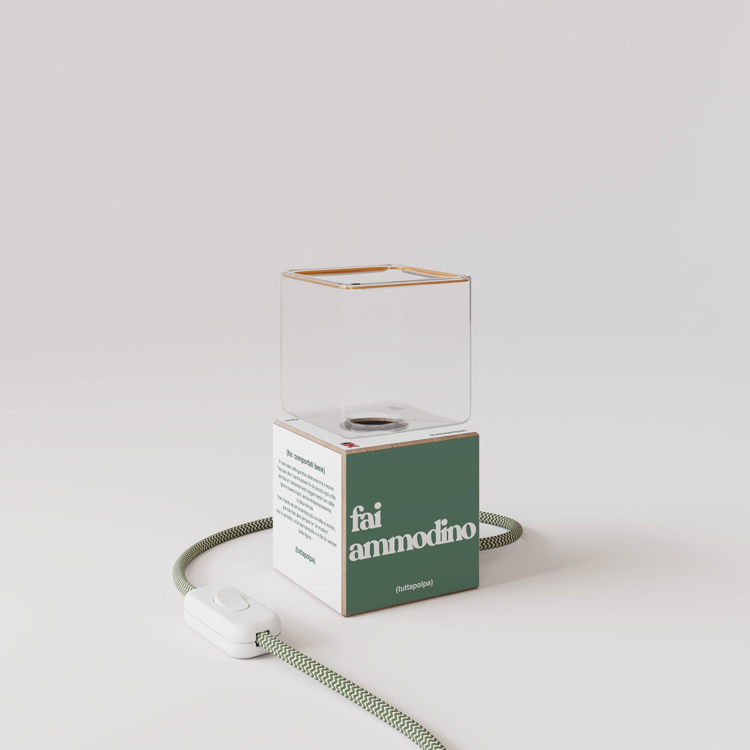 Cubetto table lamp with US plug, "Fai ammodino" Ghost bulb - Tuttapolpa