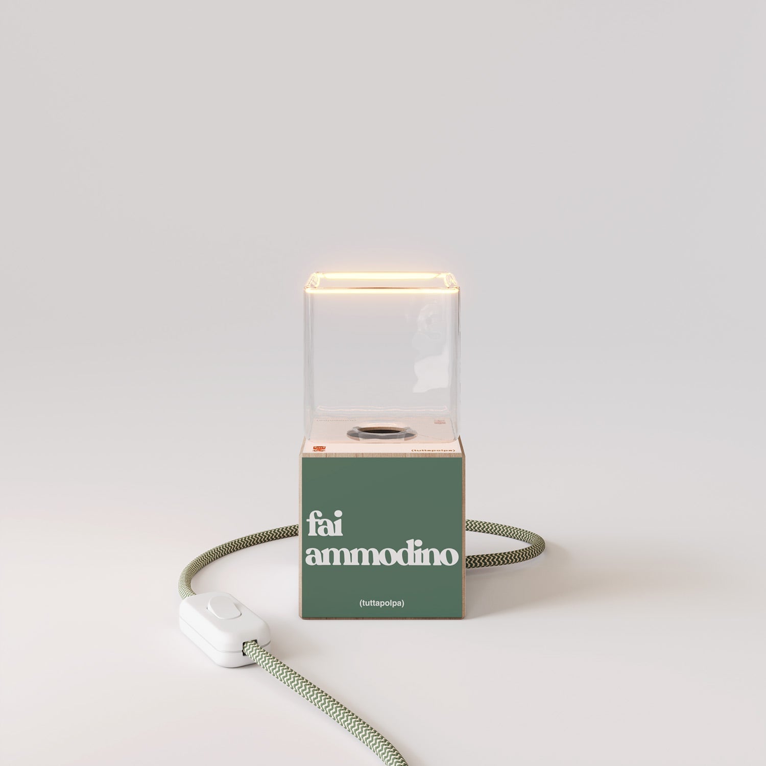 Cubetto table lamp with US plug, "Fai ammodino" Ghost bulb - Tuttapolpa