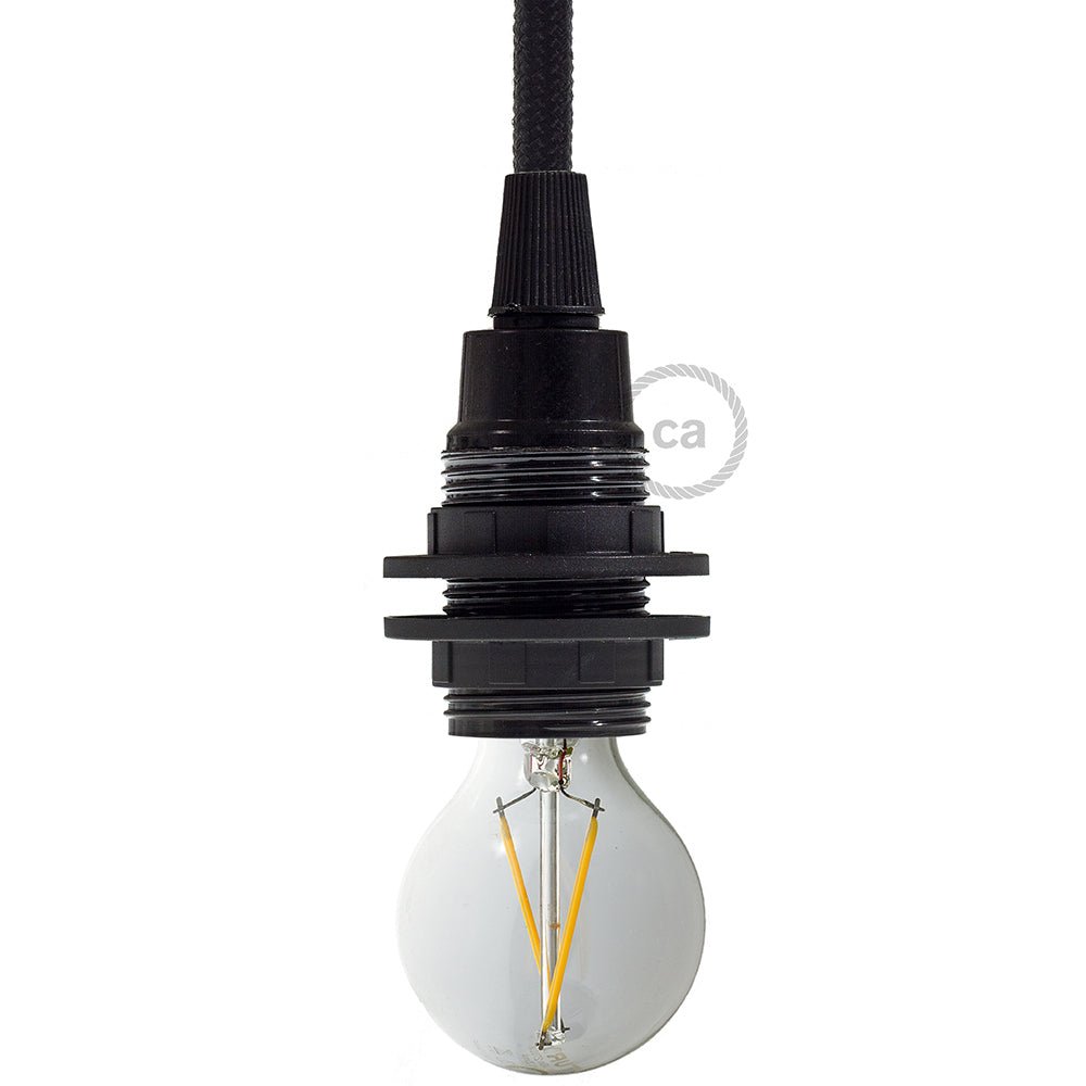E12 UL Painted Double Ferrule Phenolic Bakelite Light Socket - Black