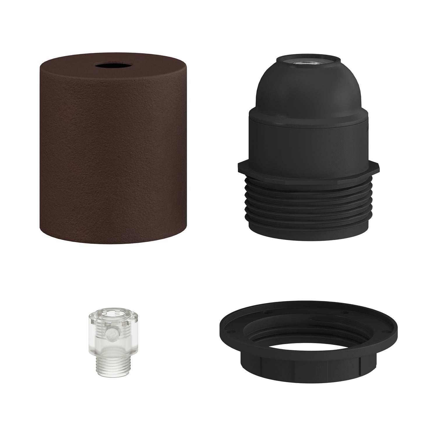 E26 semi-threaded metal socket kit with concealed cable clamp - Painted dark rust