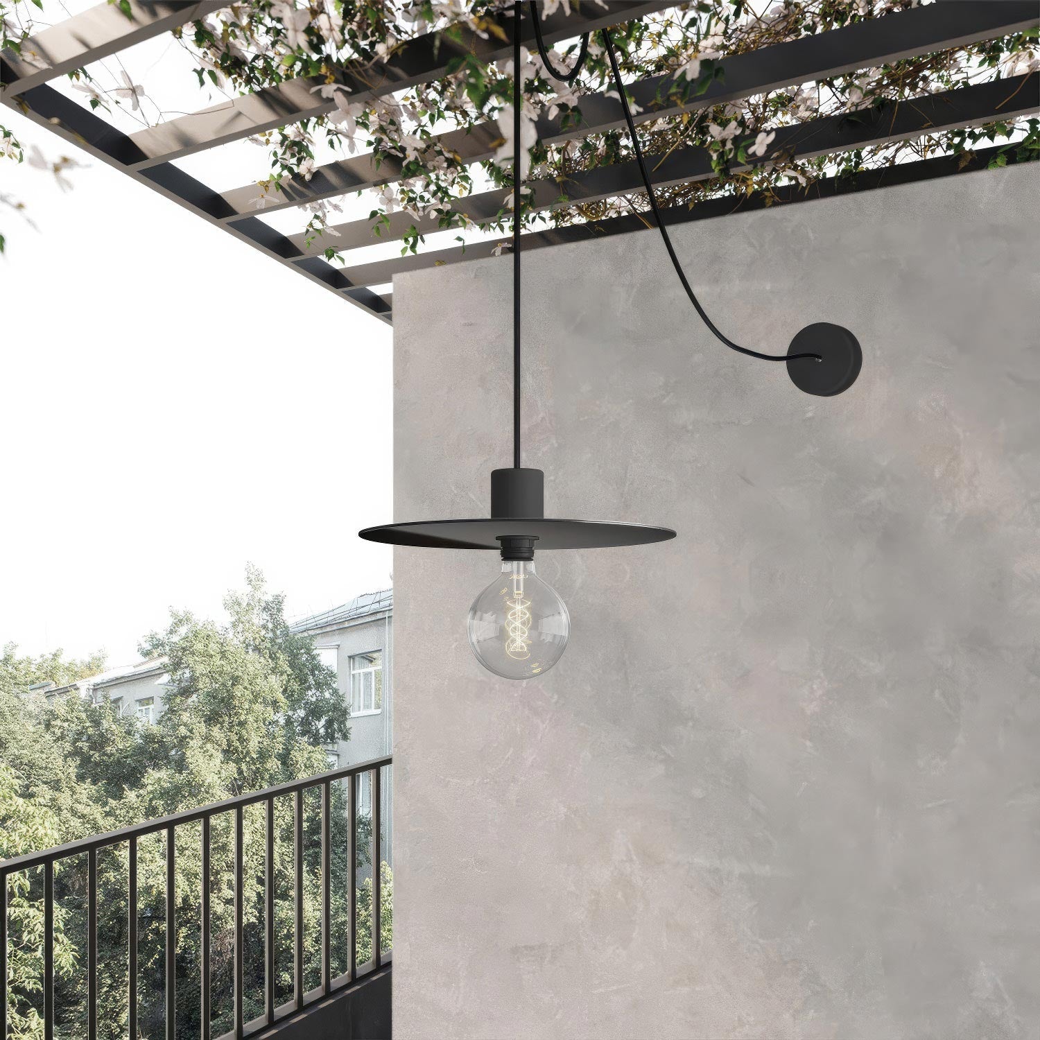 EIVA ELEGANT Pendant light with fabric cable, Ellepì lampshade, canopy and socket for wet locations - Black