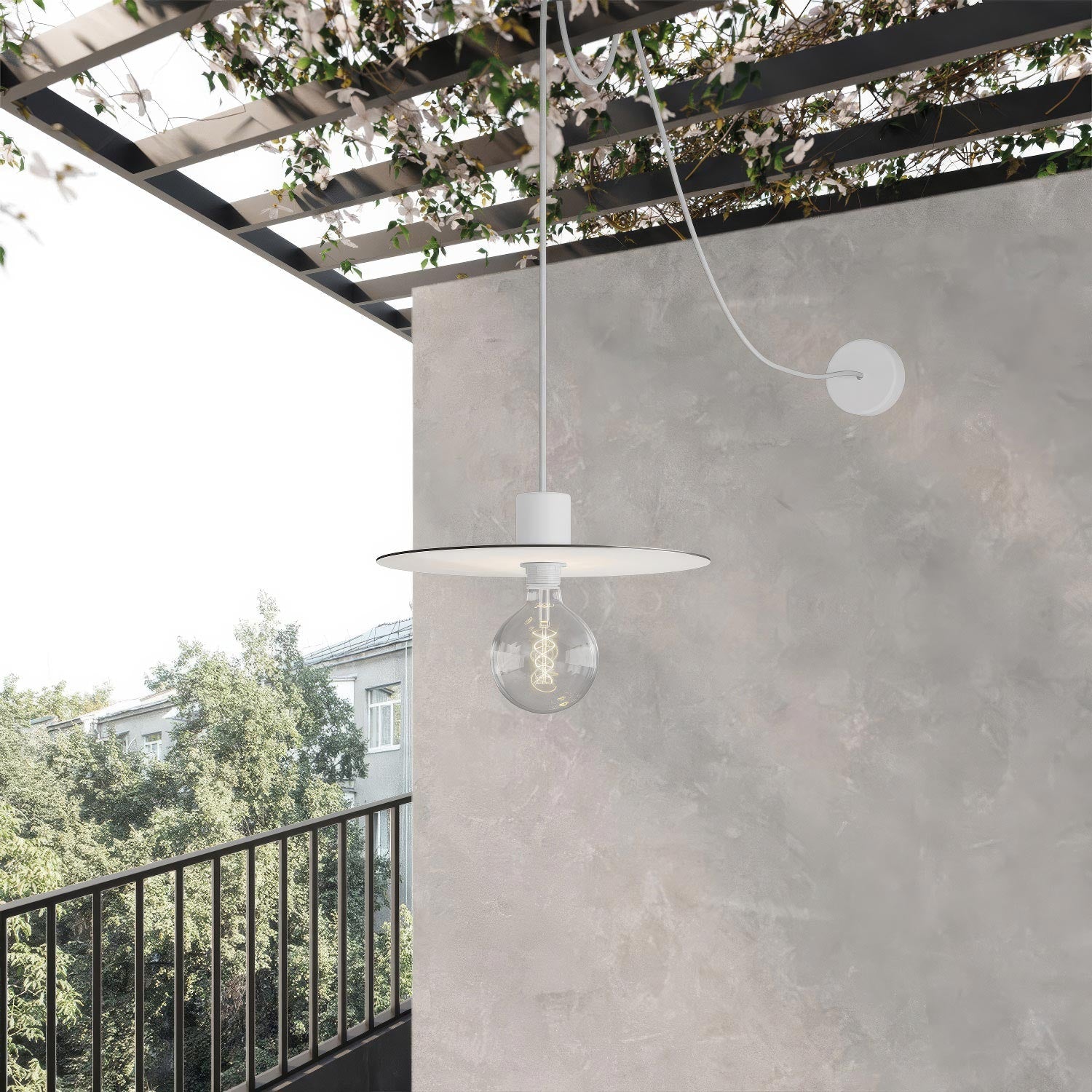 EIVA ELEGANT Pendant light with fabric cable, Ellepì lampshade, canopy and socket for wet locations - White