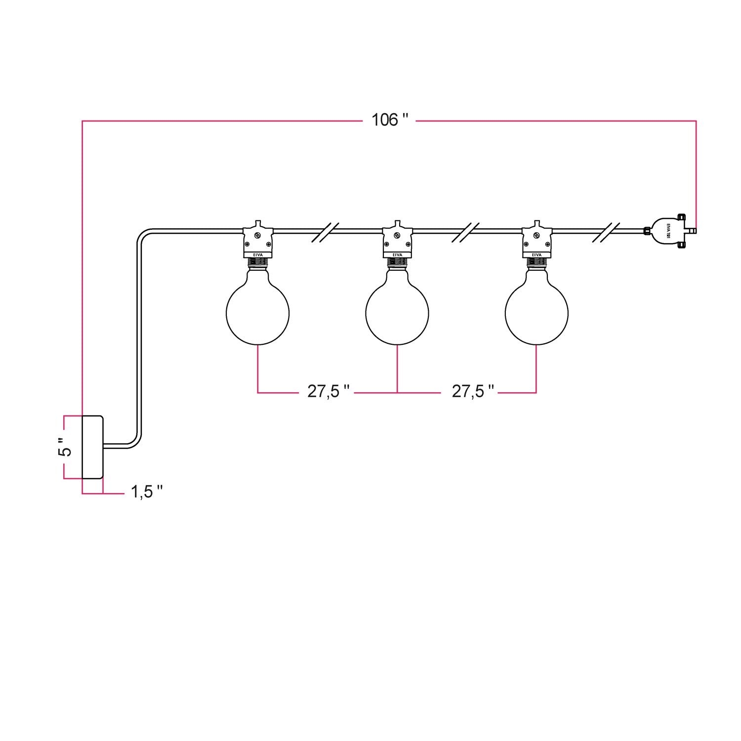 EIVA outdoor string light for wet locations with 3 lights and canopy - White