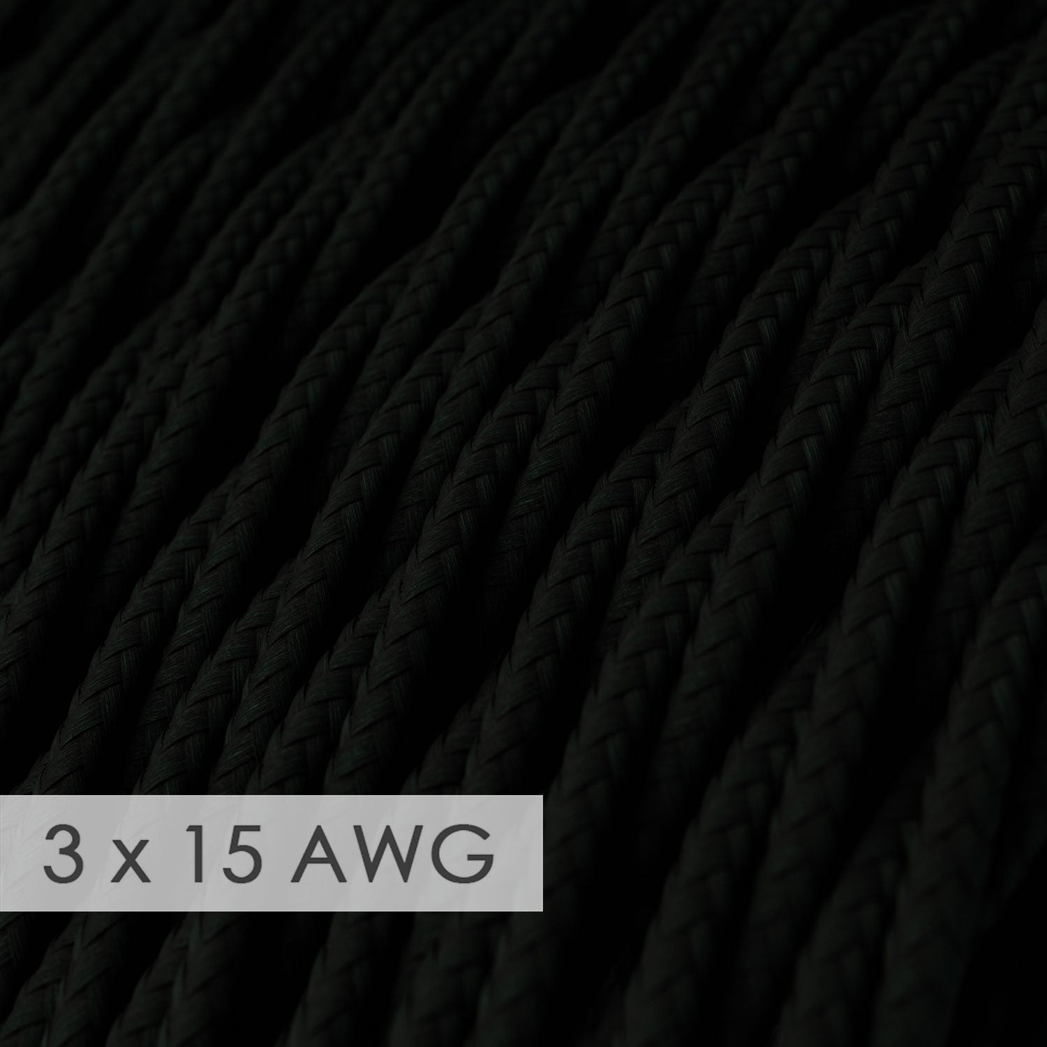 Extension Cord - Twisted Black Rayon TM04 - 15/3 AWG