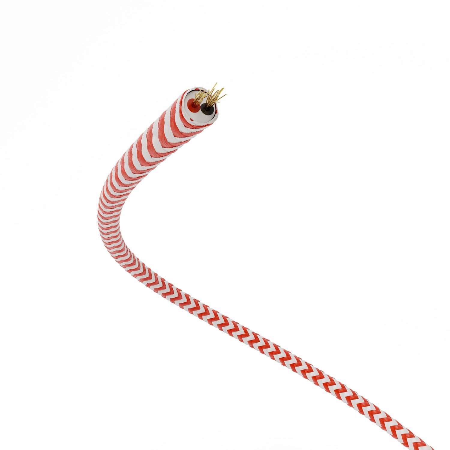Extra Low Voltage power cable coated in silk effect fabric ZigZag White and Red RZ09
