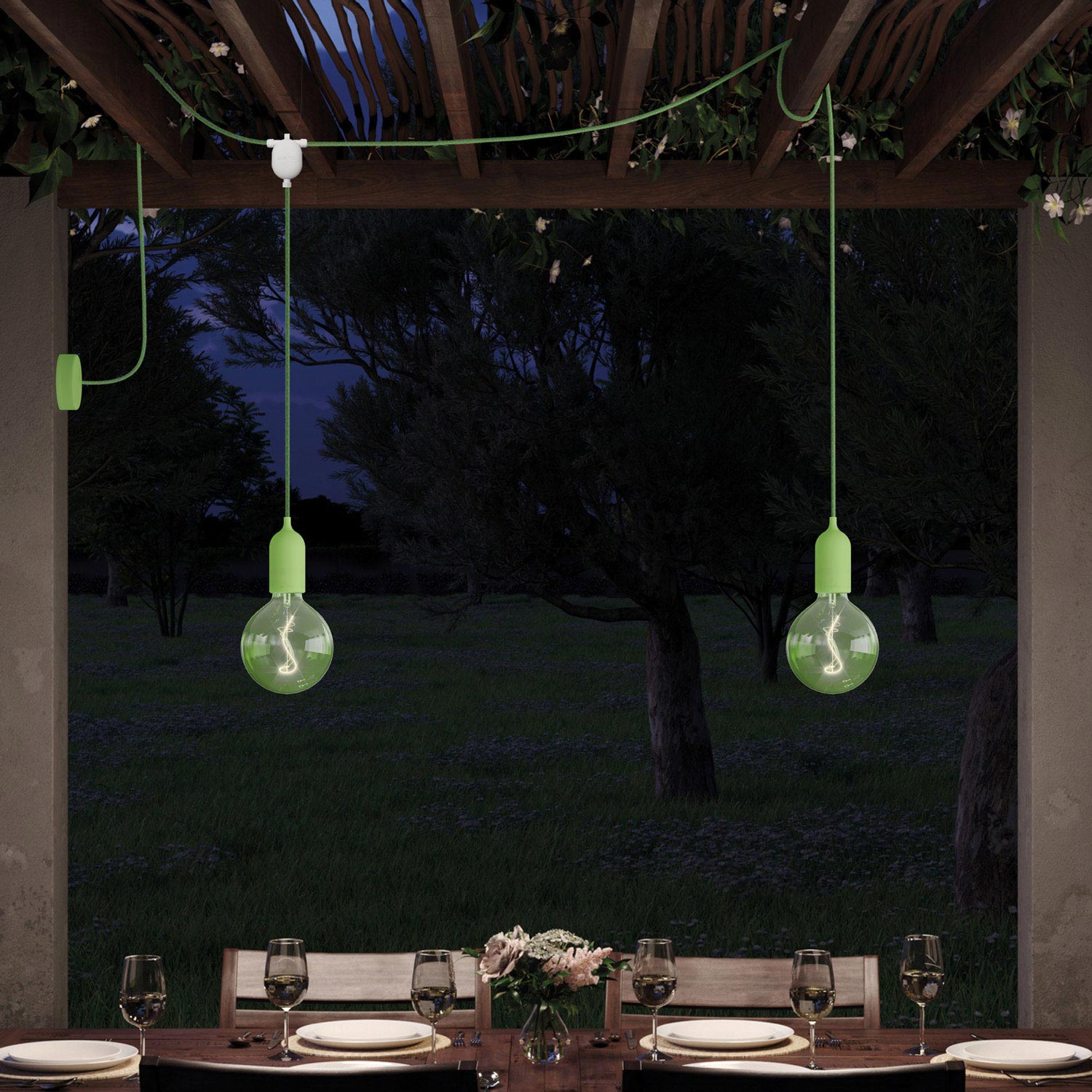 F-Snake EIVA Outdoor lamp for wet locations with 2 lights with canopy - Soft green