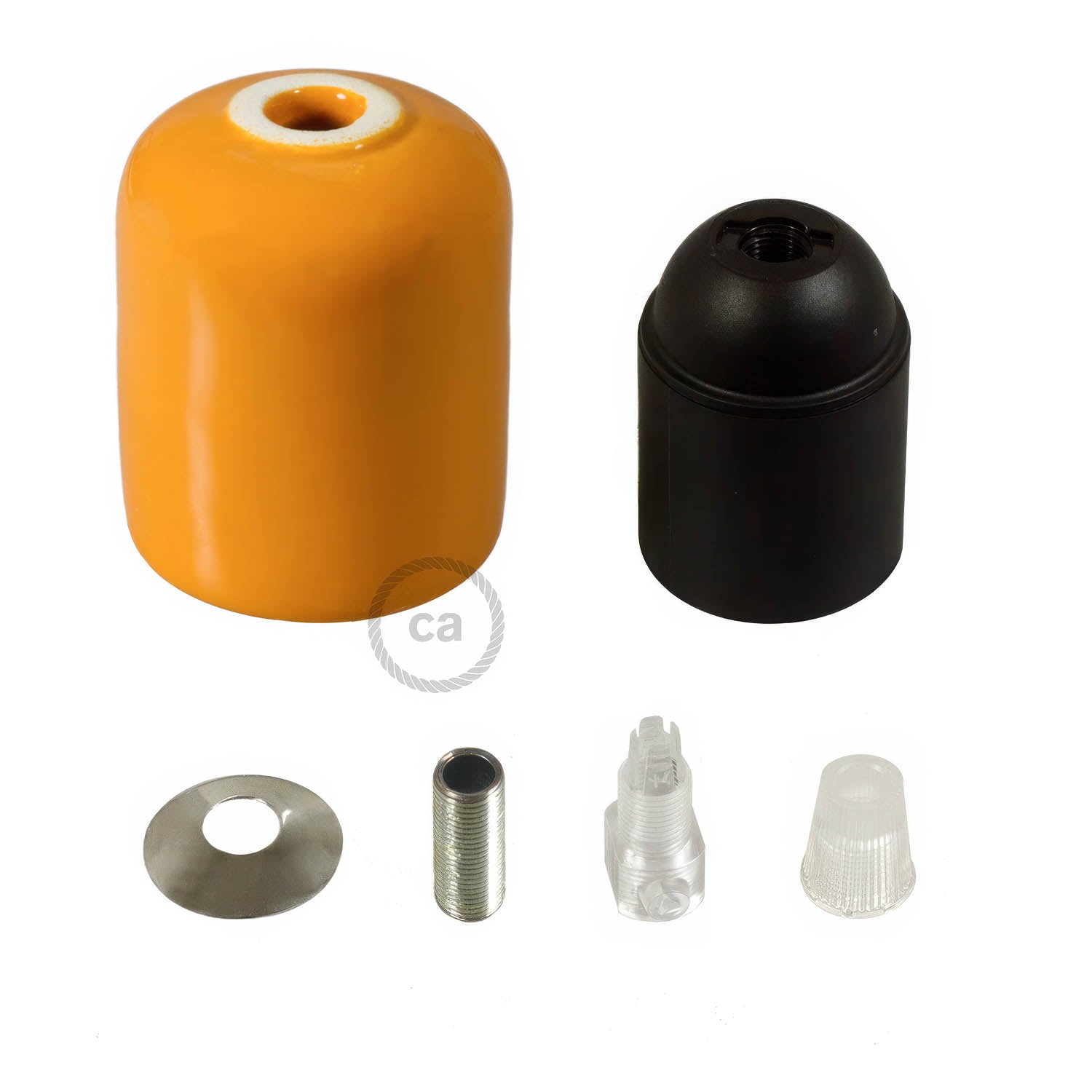 Handmade Ceramic E26 light bulb socket kit - Tangerine